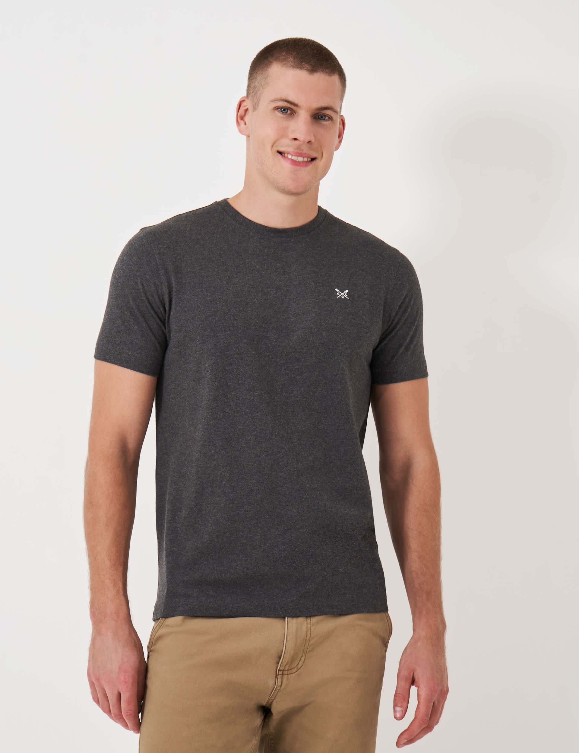 Crew Clothing Men's Pure Cotton Crew Neck T-Shirt - L - Charcoal, Charcoal,Dark Blue