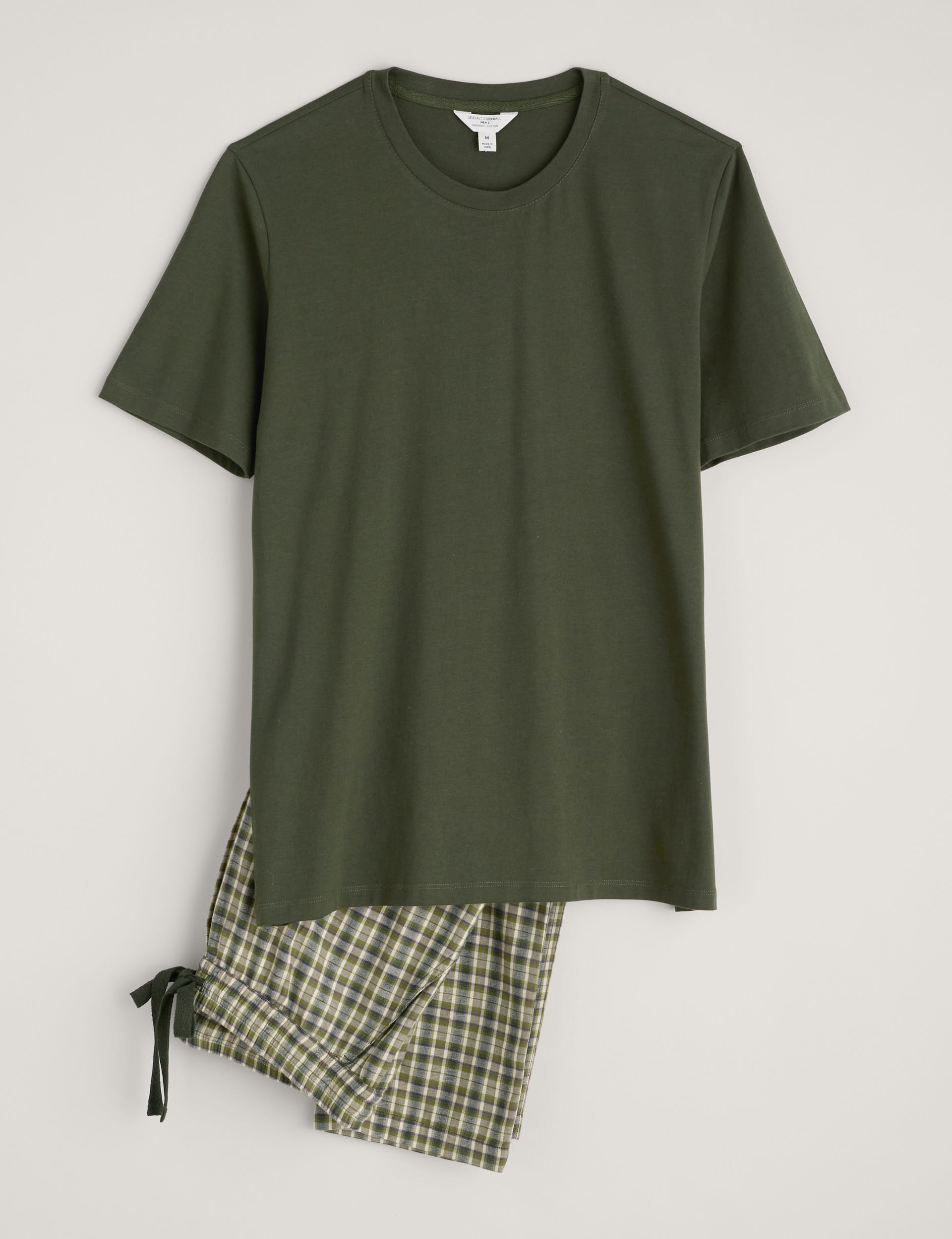 Seasalt Cornwall Men's Pure Cotton Checked Pyjama Set - XL - Green Mix, Green Mix