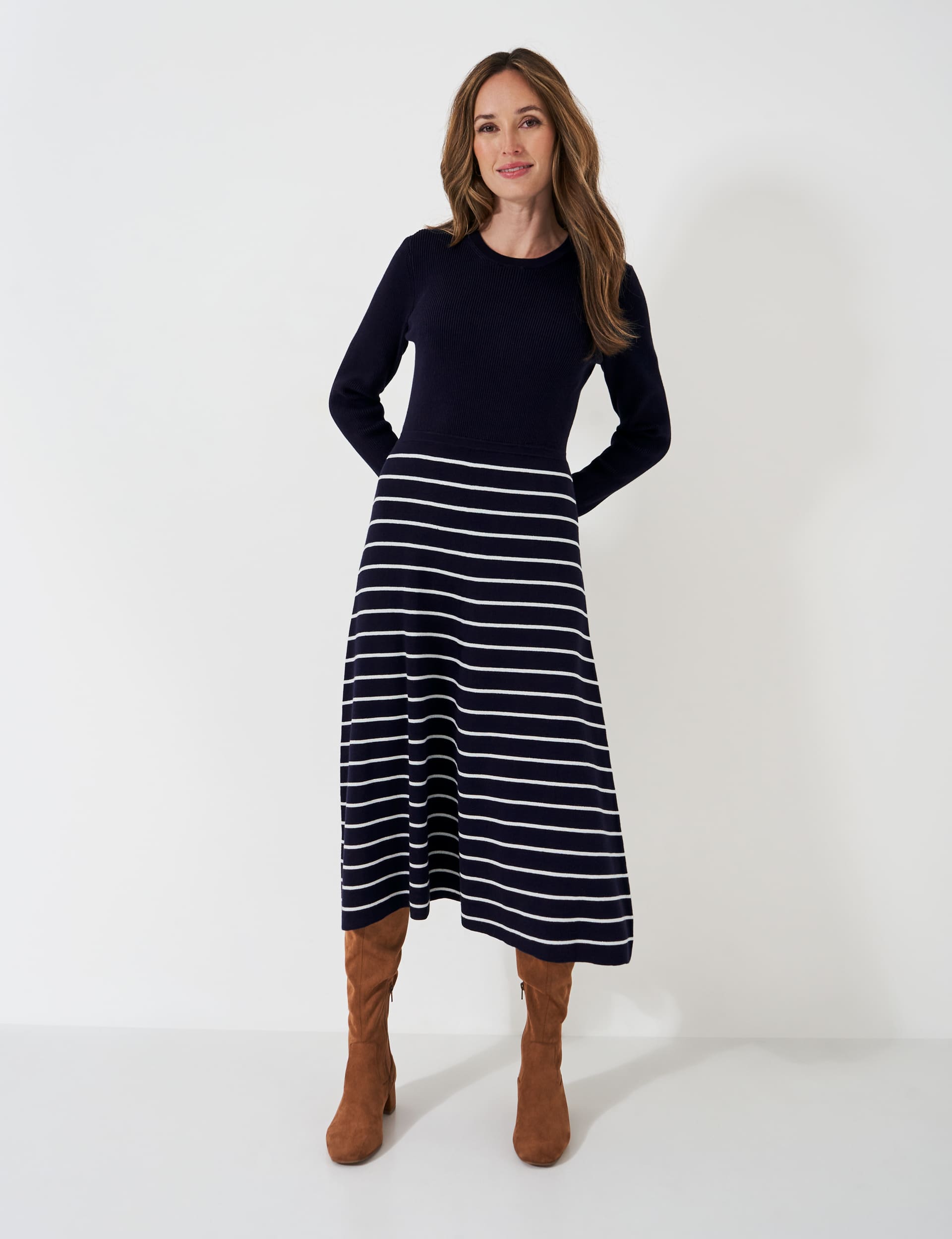 Crew Clothing Women's Striped Knitted Midi Skater Dress - 18 - Navy Mix, Navy Mix