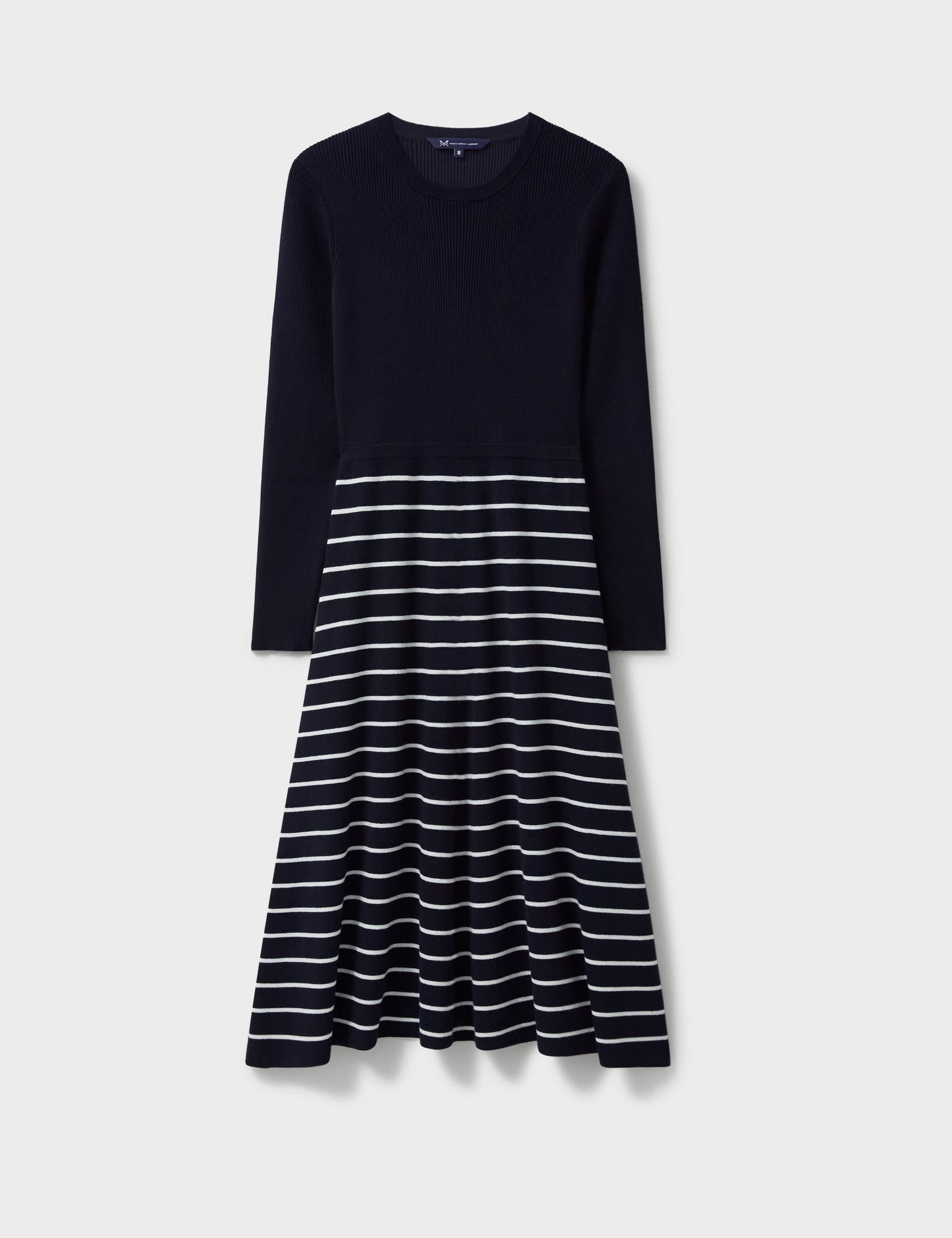 Crew Clothing Women's Striped Knitted Midi Skater Dress - 12 - Navy Mix, Navy Mix