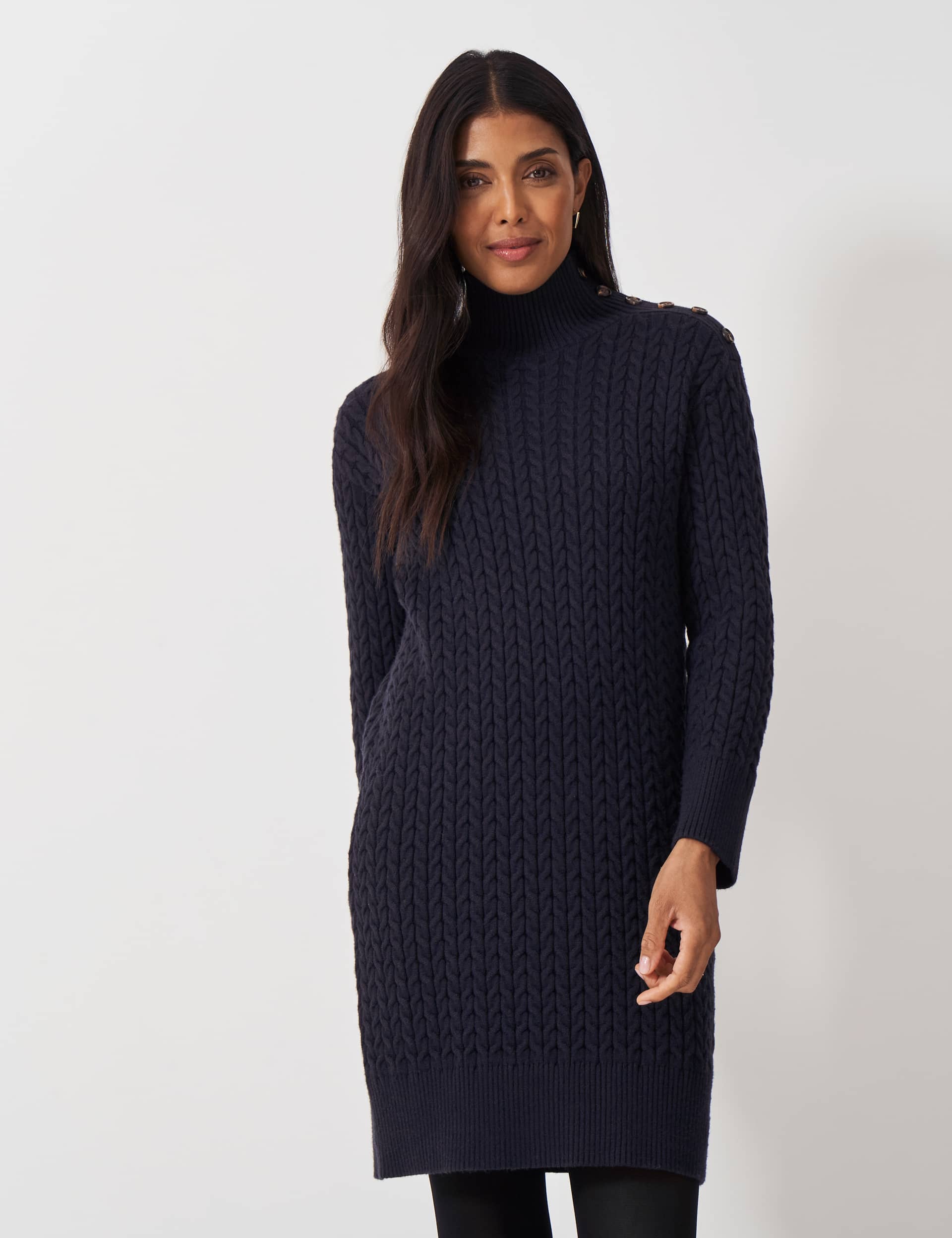 Crew Clothing Women's Textured Funnel Neck Mini Jumper Dress - 14 - Dark Navy, Dark Navy