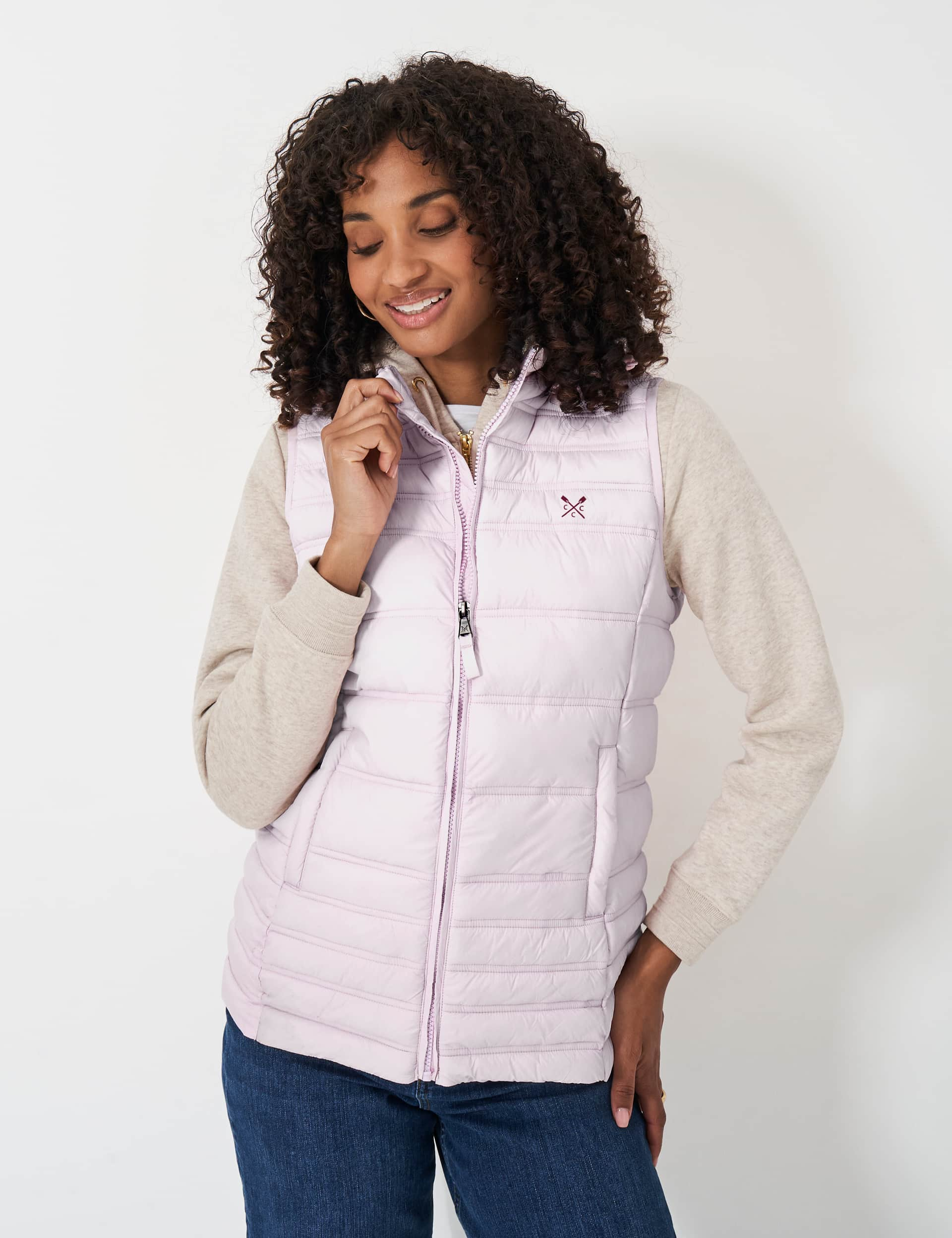 Crew Clothing Women's Lightweight Padded Hooded Gilet - 12 - Pink, Berry,Pink,Medium Grey,Ivory