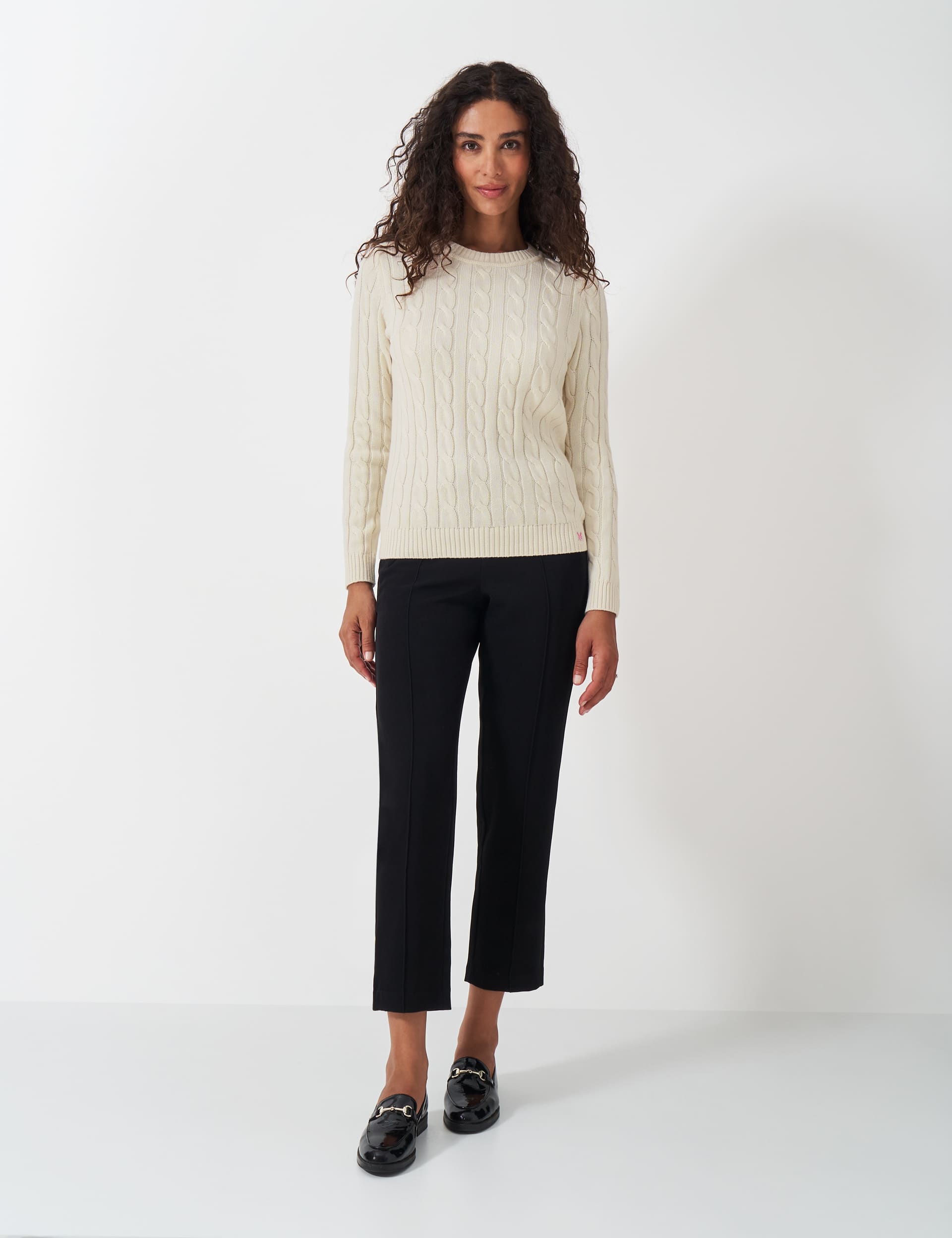 Crew Clothing Women's Cotton Rich Cable Knit Crew Neck Jumper