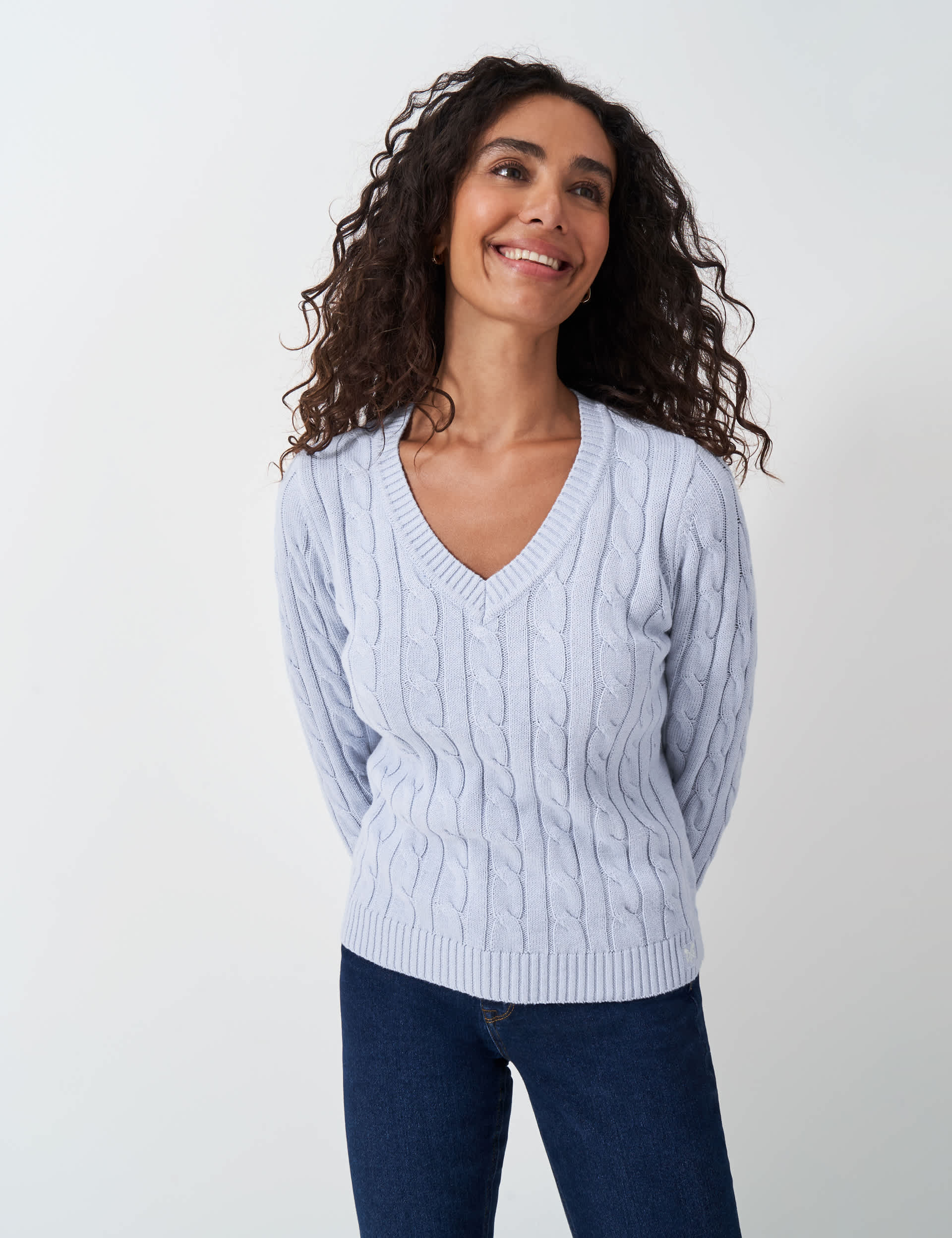 Crew Clothing Women's Cotton Rich Cable Knit V-Neck Jumper