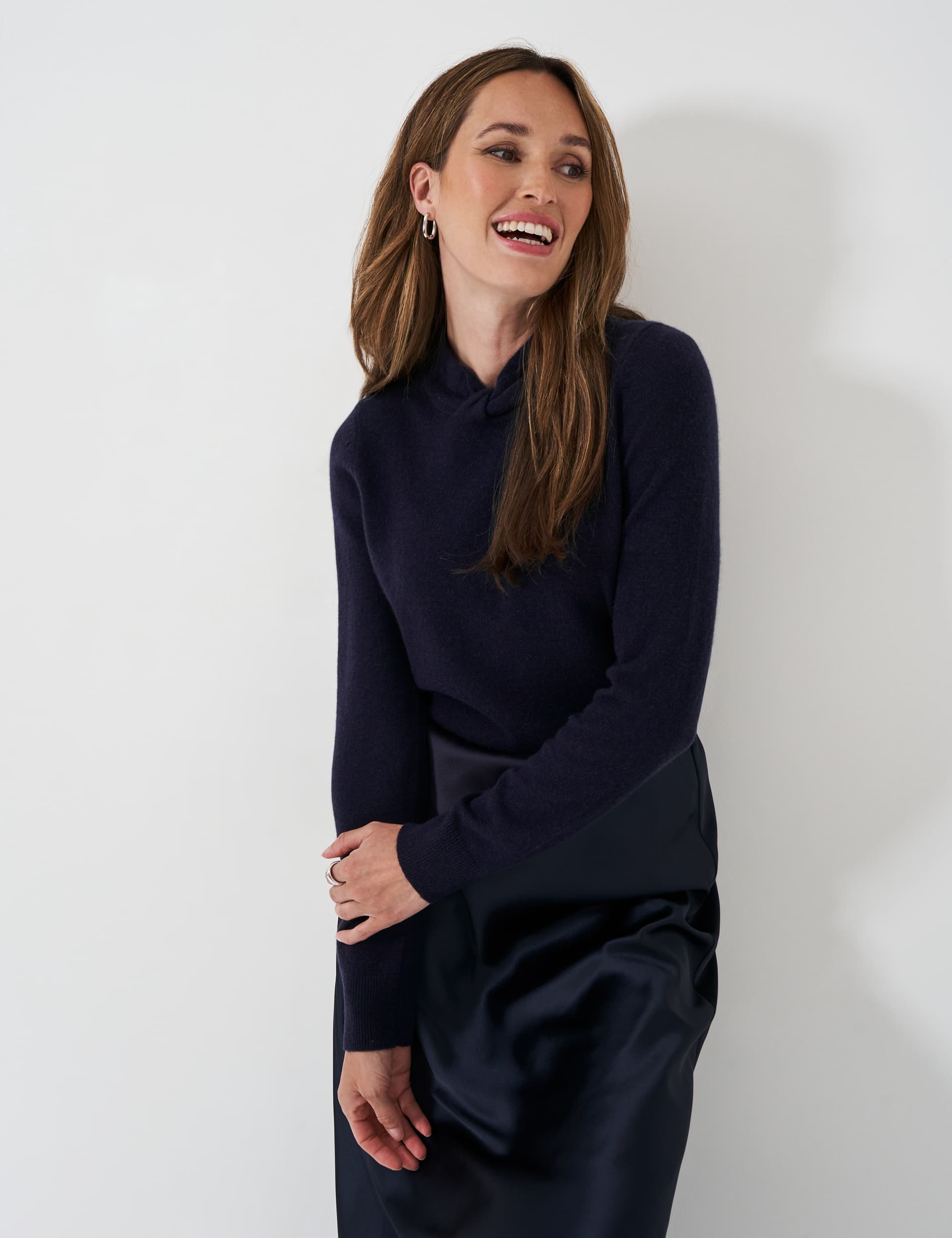 Crew Clothing Women's Merino Wool Rich Twist Neck Jumper with Cashmere - 12 - Navy, Navy