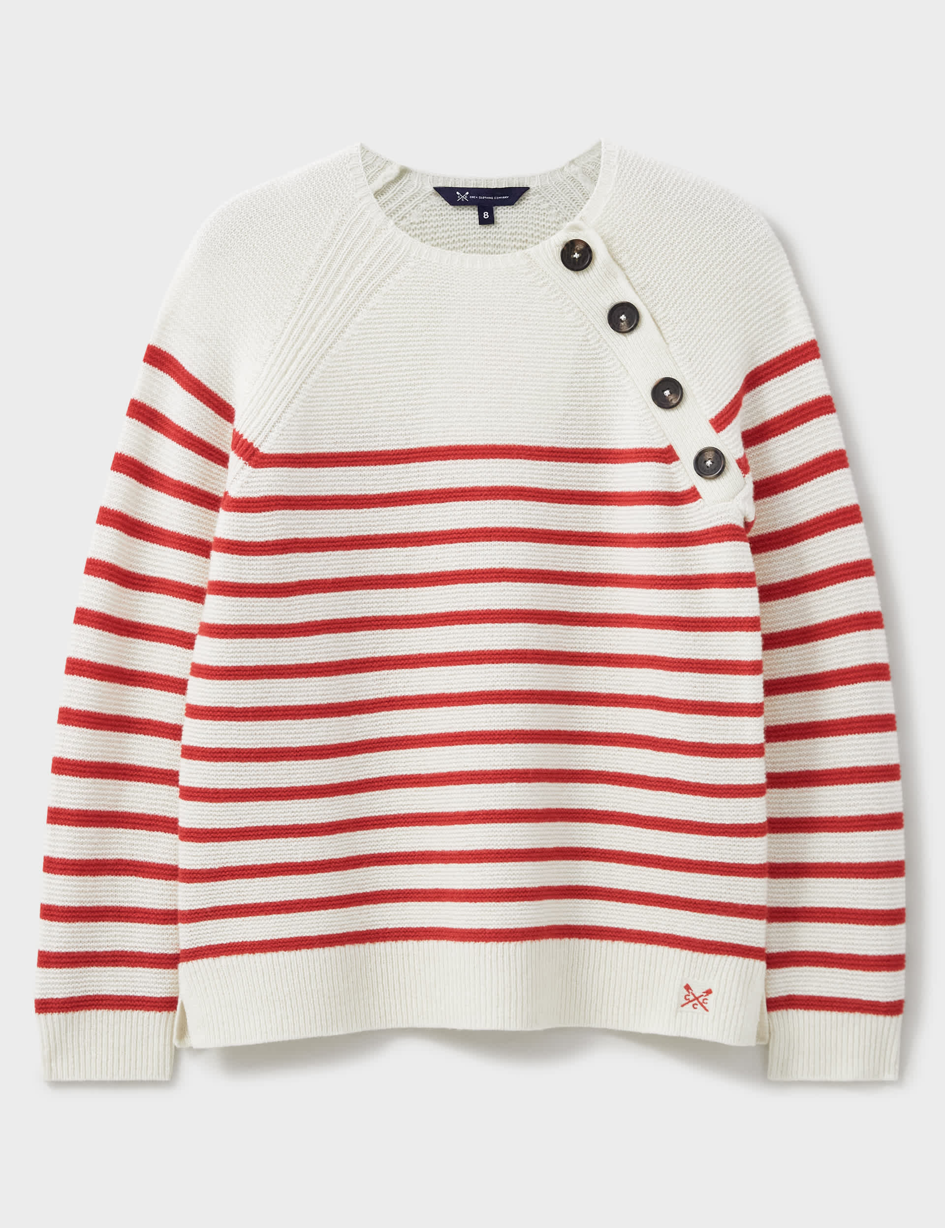 Crew Clothing Women's Merino Wool Rich Striped Button Detail Jumper - 18 - Red Mix, Navy Mix,Light B