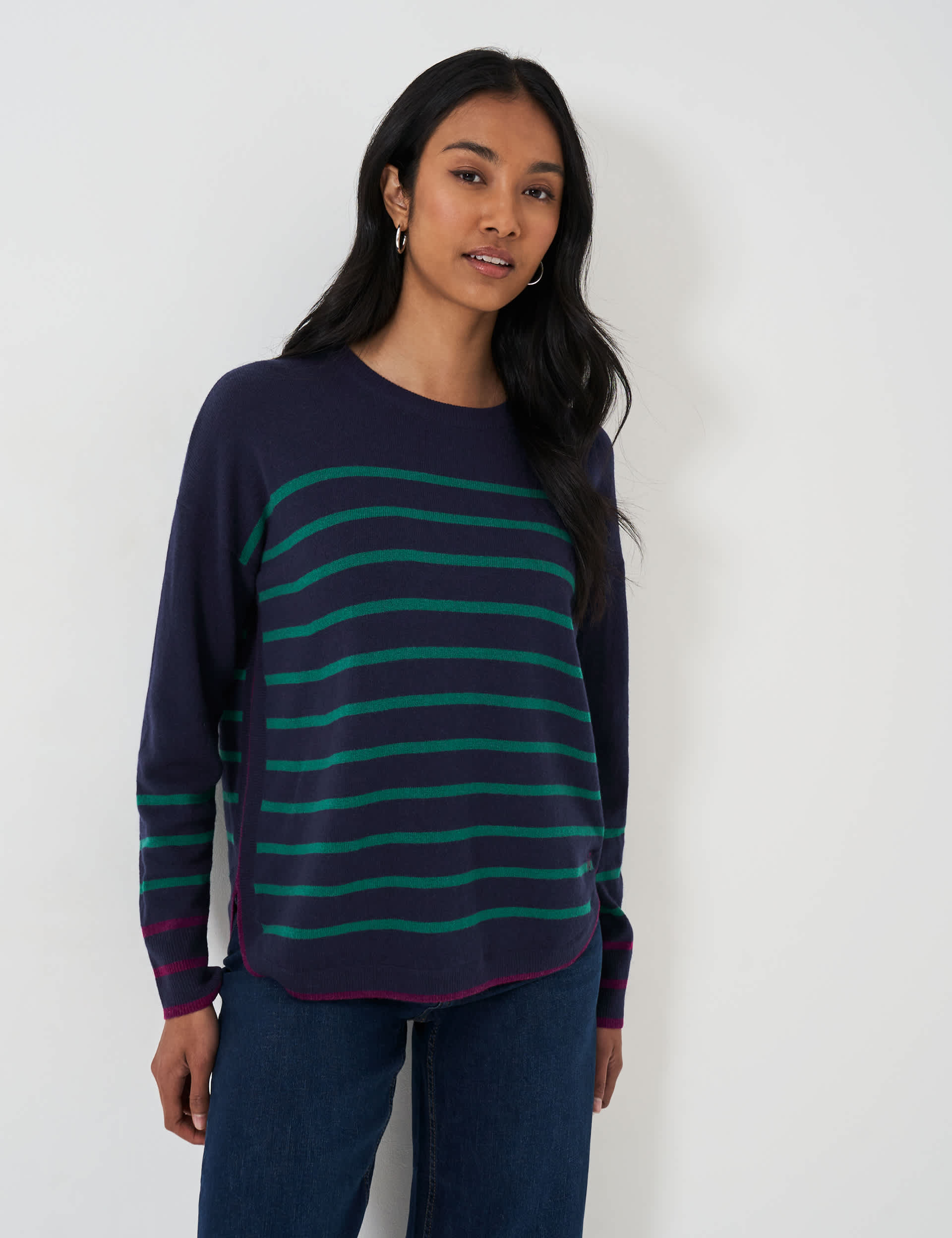 Crew Clothing Women's Merino Wool Rich Striped Jumper - 14 - Navy Mix, Navy Mix,Oatmeal Mix