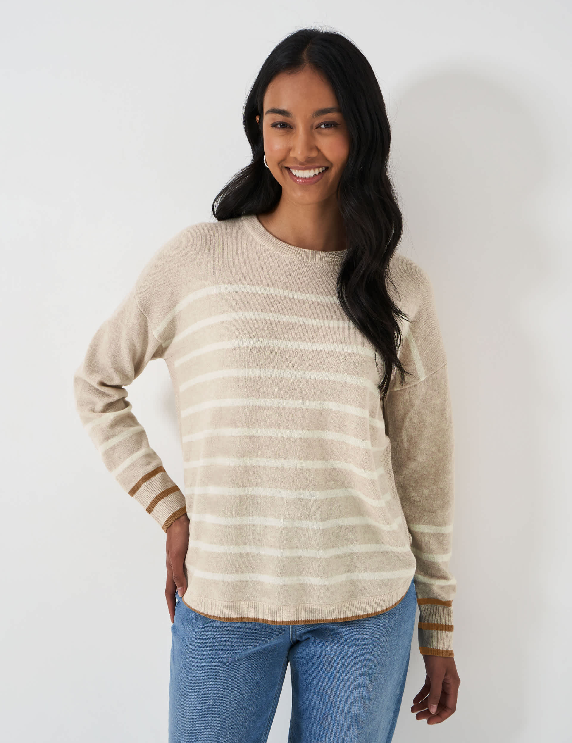 Crew Clothing Women's Merino Wool Rich Striped Jumper - 14 - Oatmeal Mix, Oatmeal Mix,Navy Mix