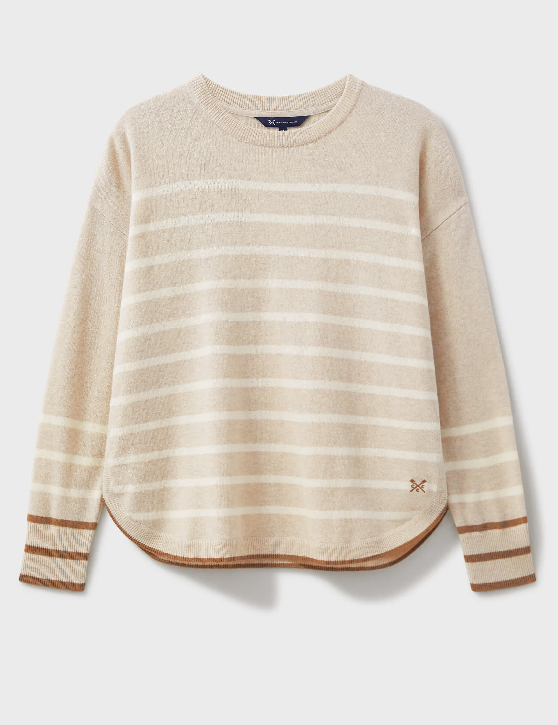 Crew Clothing Women's Merino Wool Rich Striped Jumper - 12 - Oatmeal Mix, Navy Mix,Oatmeal Mix