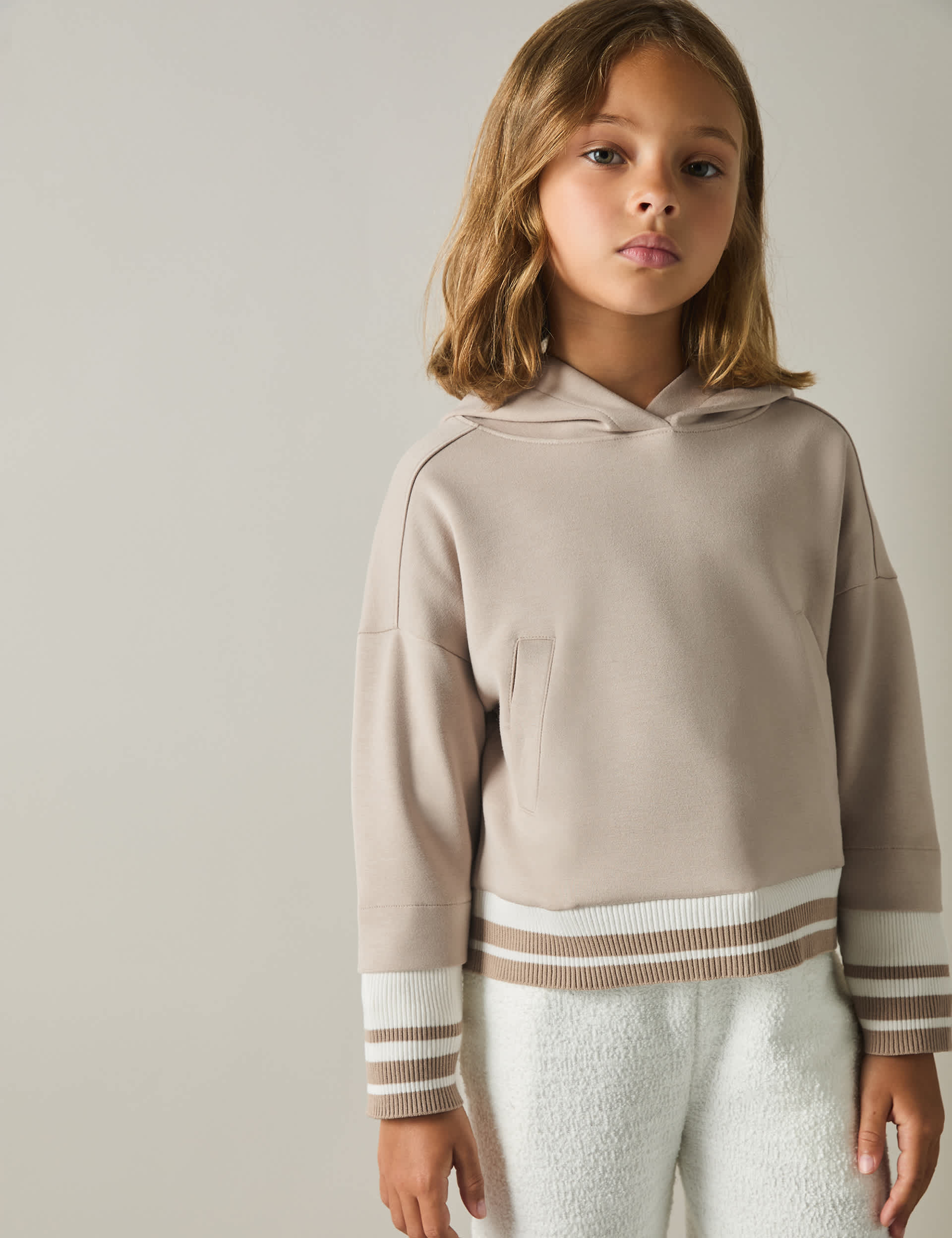 Reiss Girls Cropped Hoodie (4-14 Yrs) - 7-8 Y - Beige Mix, Beige Mix