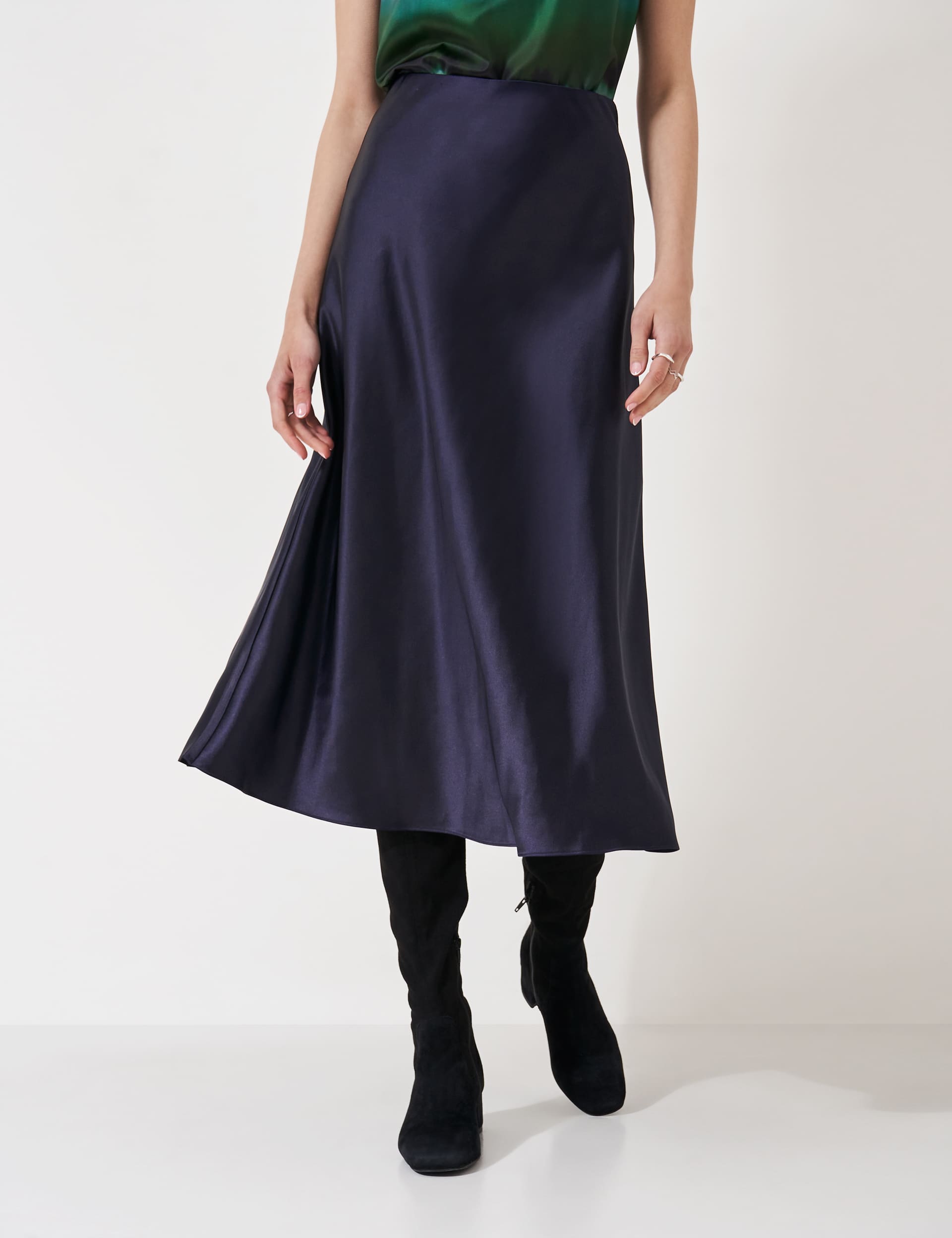 Crew Clothing Women's Satin Midi Slip Skirt - 12 - Navy, Navy