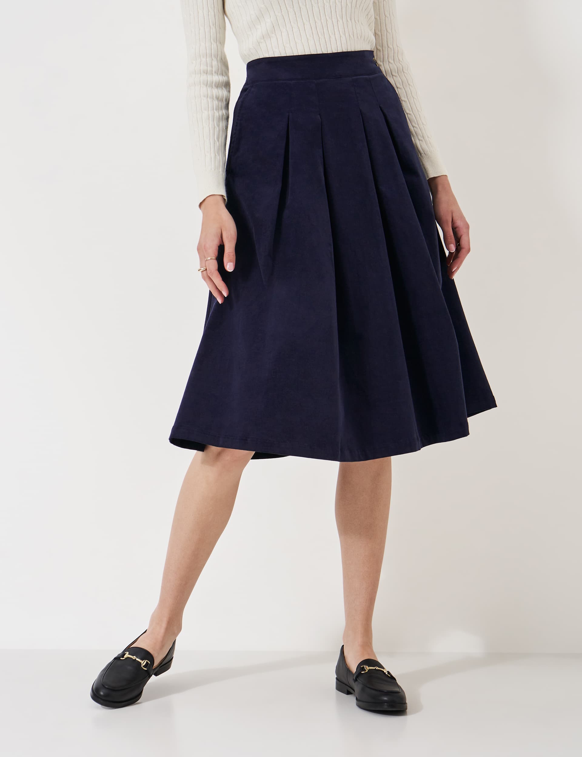 Crew Clothing Women's Cord Pleated Midi A-Line Skirt - 12 - Navy, Navy