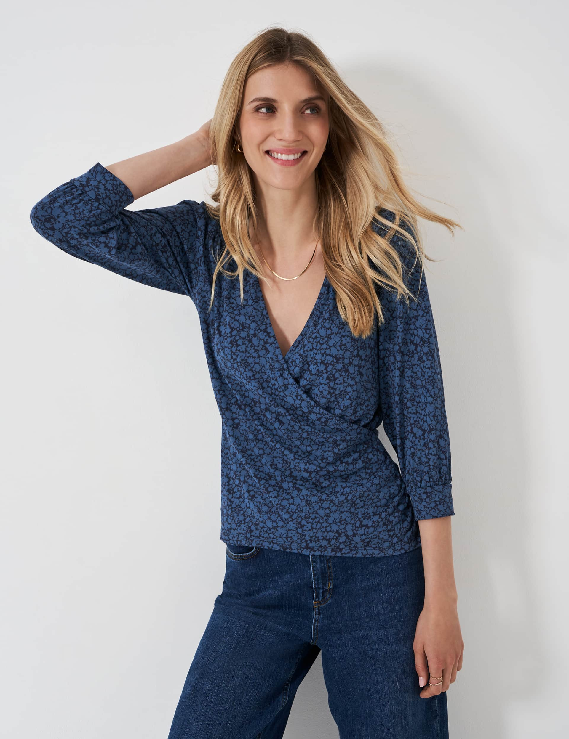 Crew Clothing Women's Jersey Polka Dot V-Neck Wrap Top - 12 - Blue Mix, Navy Mix,Dark Navy Mix,Blue 