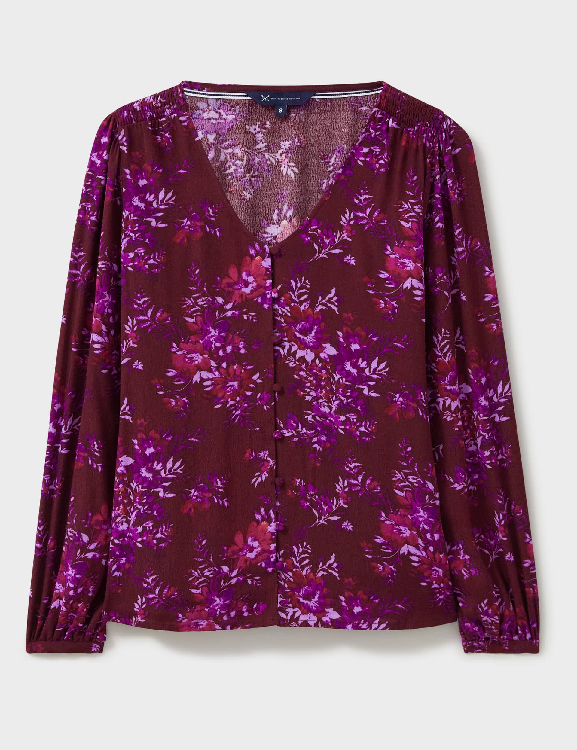 Crew Clothing Women's Floral Tie Back Blouse - 14 - Burgundy Mix, Burgundy Mix