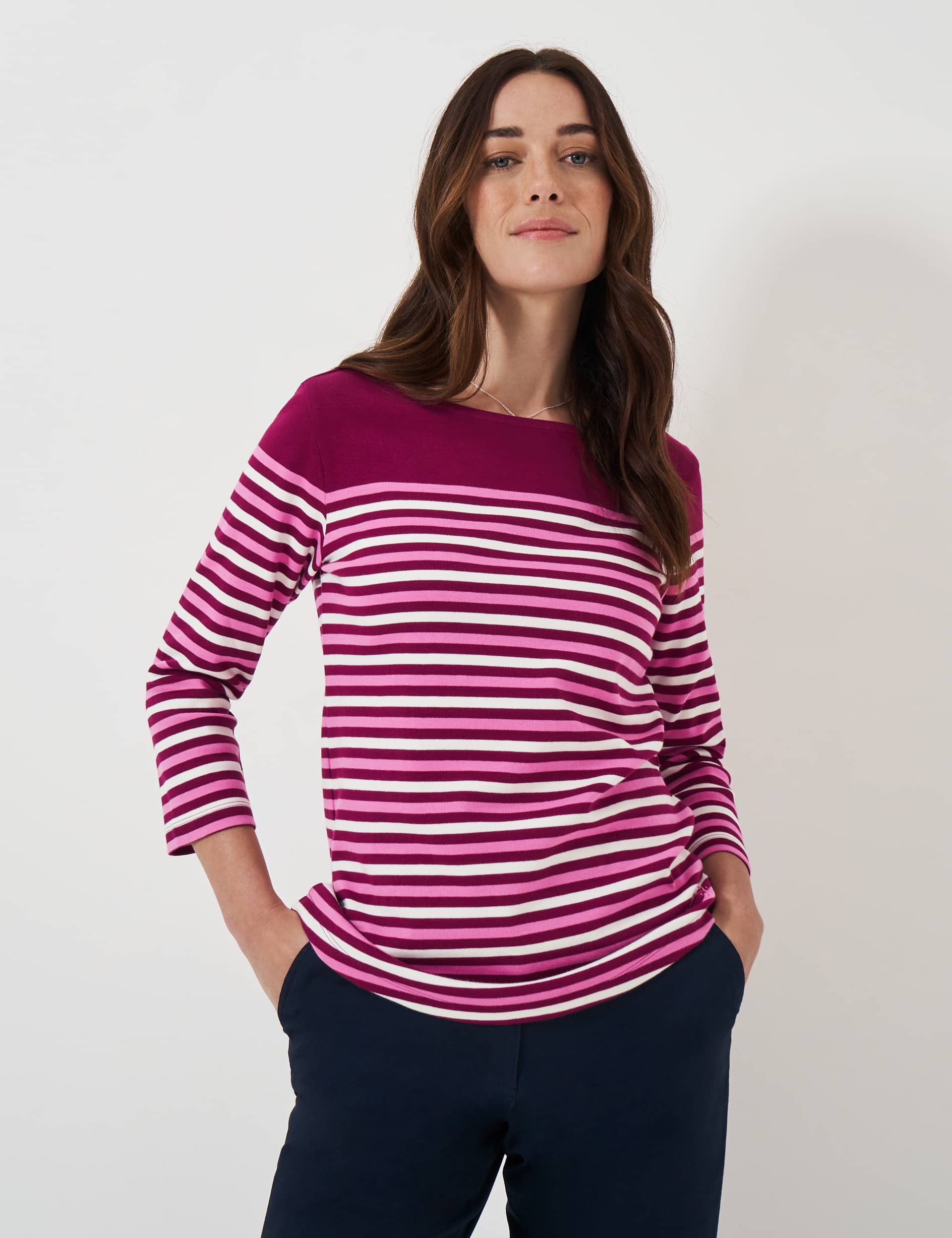 Crew Clothing Women's Pure Cotton Striped Crew Neck Top - 12 - Light Pink, Blue Mix,Light Pink,Navy 