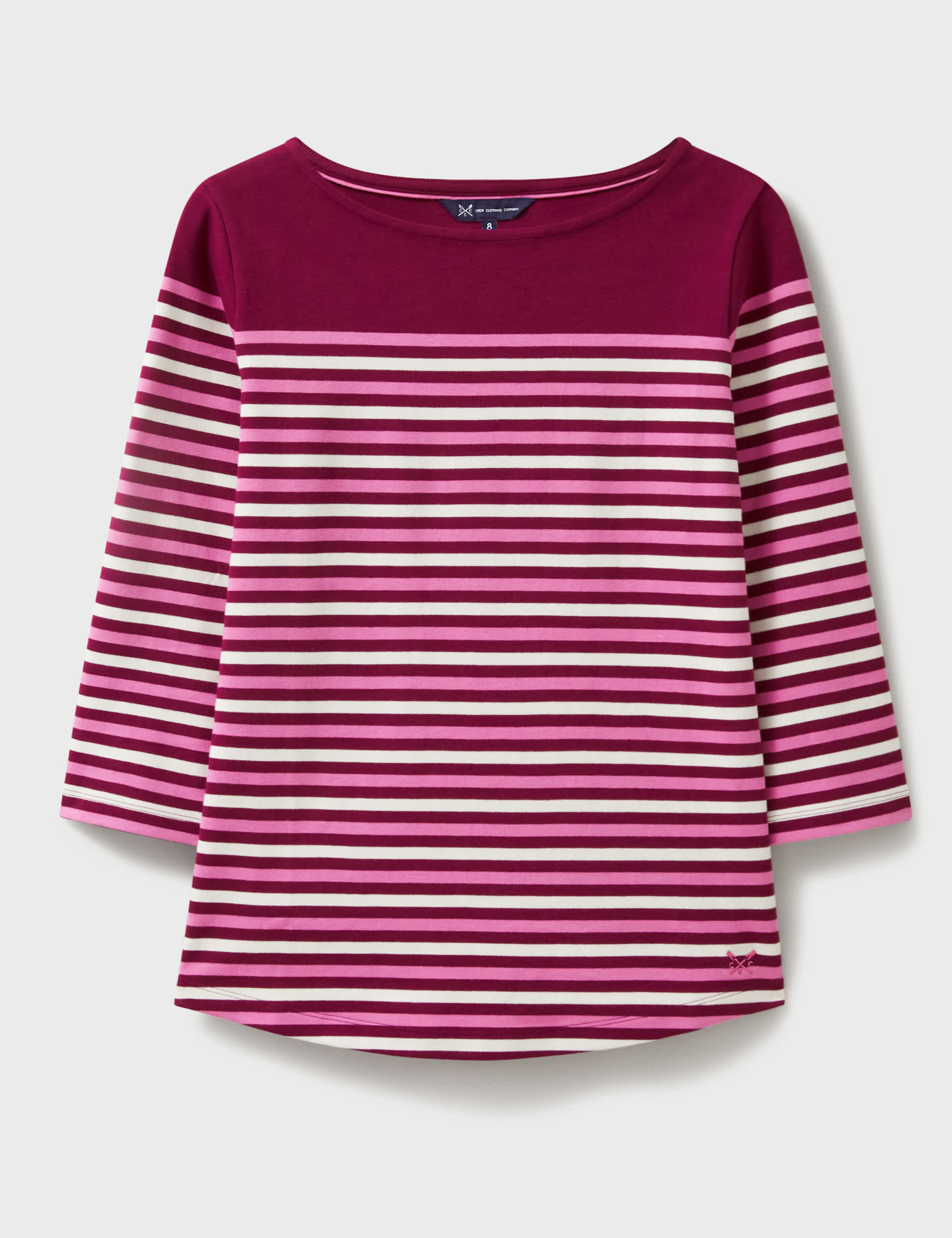 Crew Clothing Women's Pure Cotton Striped Crew Neck Top - 12 - Light Pink, Light Pink,Blue Mix,Navy 