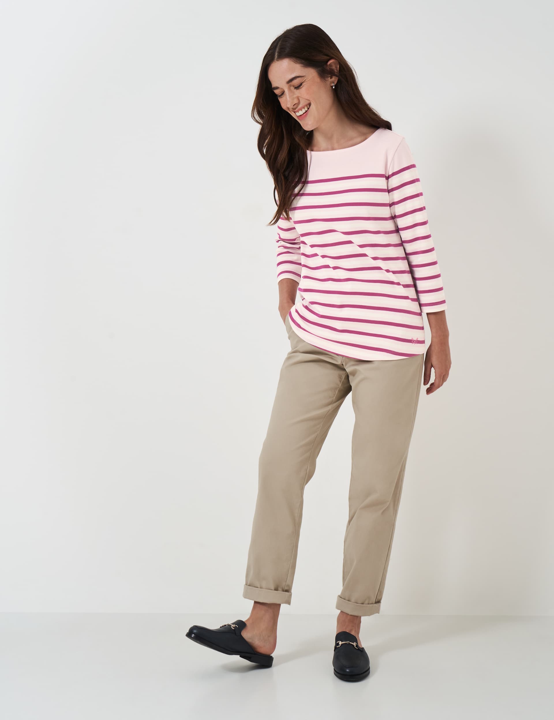 Crew Clothing Women's Pure Cotton Breton Stripe Top - 12 - Pink Mix, Pink Mix