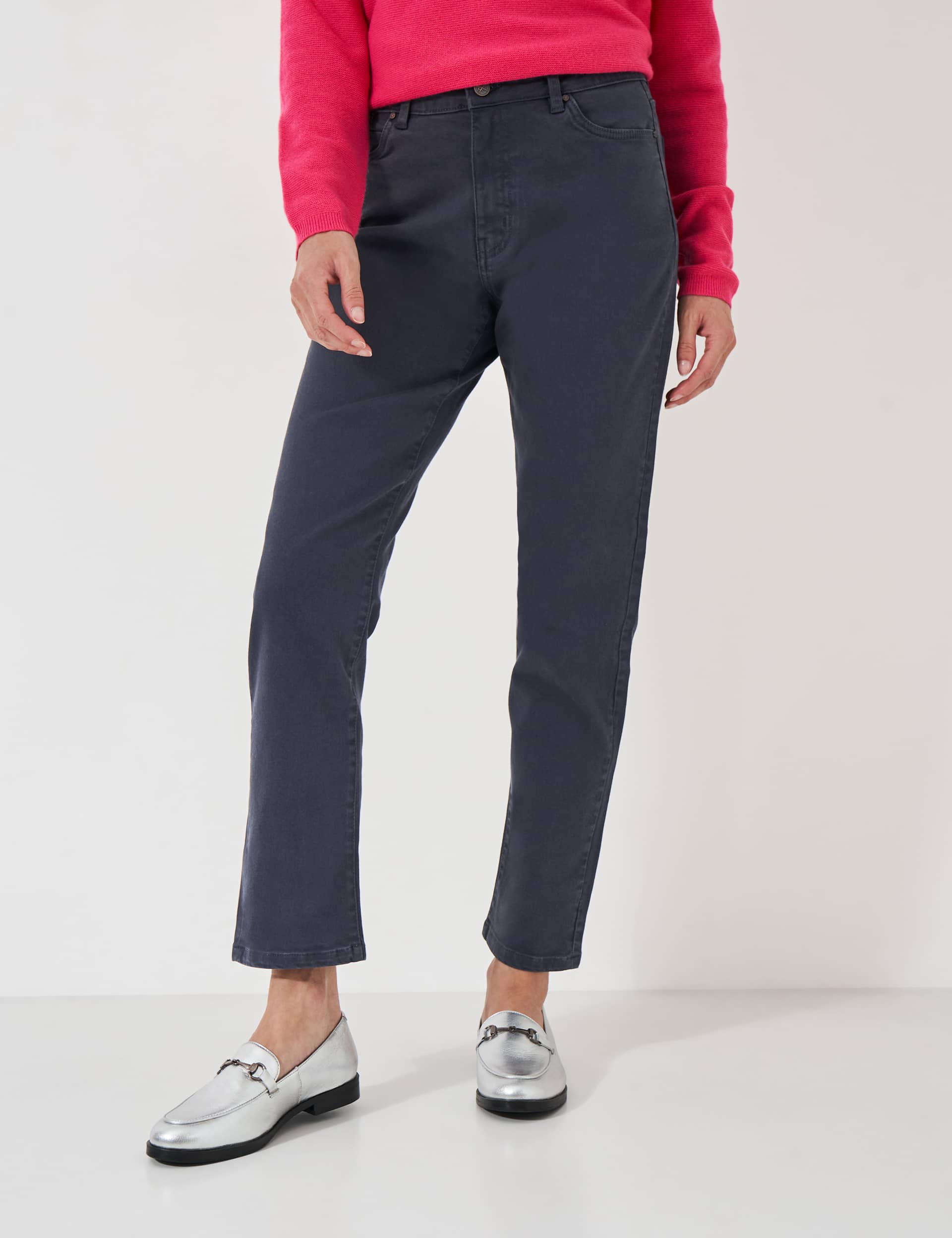 Crew Clothing Women's Cotton Rich Twill Straight Leg Brompton Trousers - 10 - Navy, Navy,Red