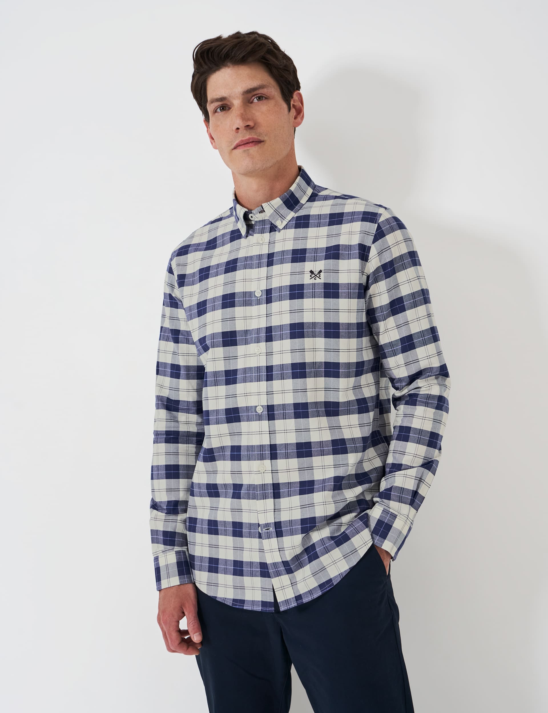 Crew Clothing Men's Pure Cotton Check Oxford Shirt - L - Blue Mix, Navy Mix,Blue Mix