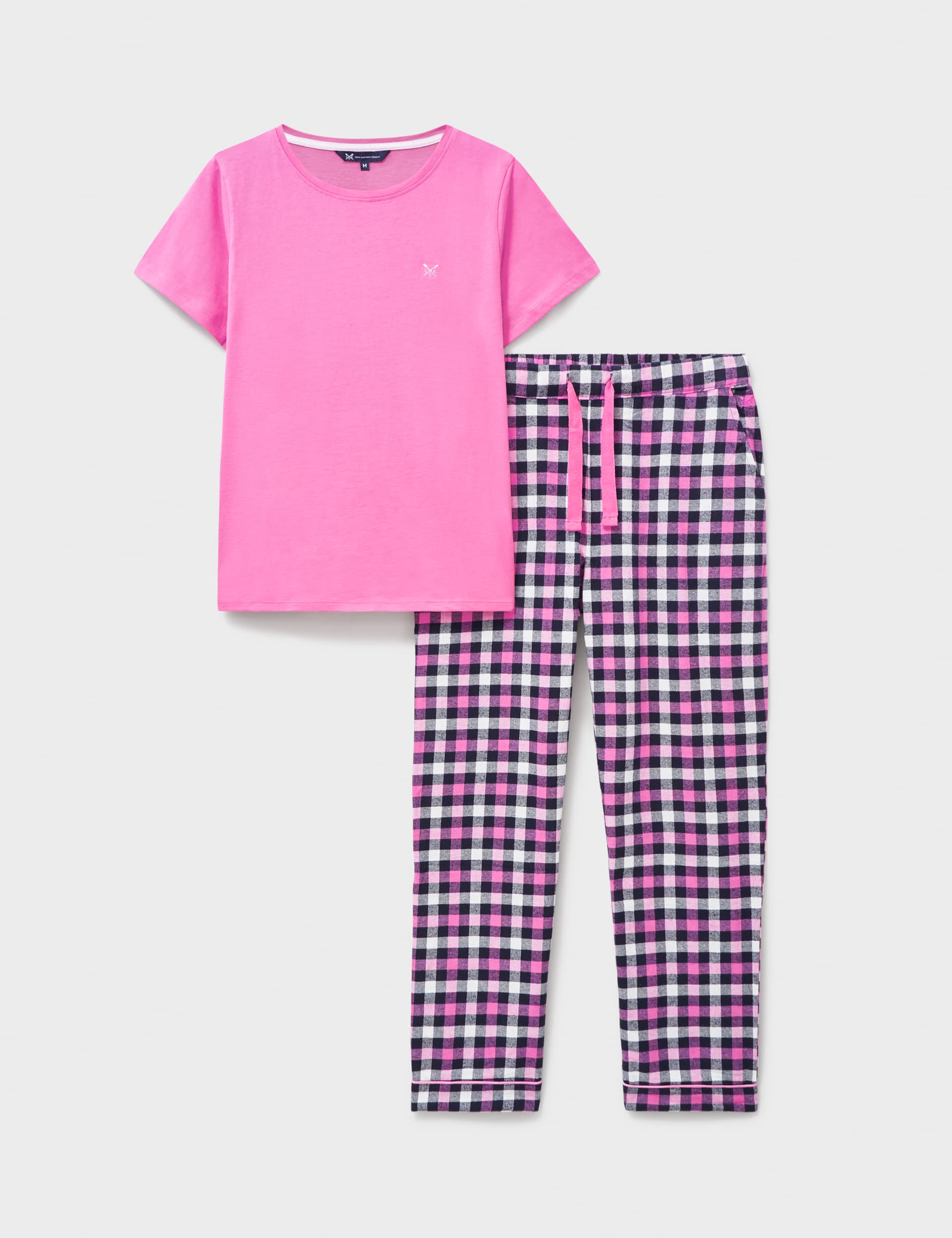 Crew Clothing Women's Pure Cotton Checked Pyjama Set - Pink Mix, Oatmeal Mix,Pink Mix