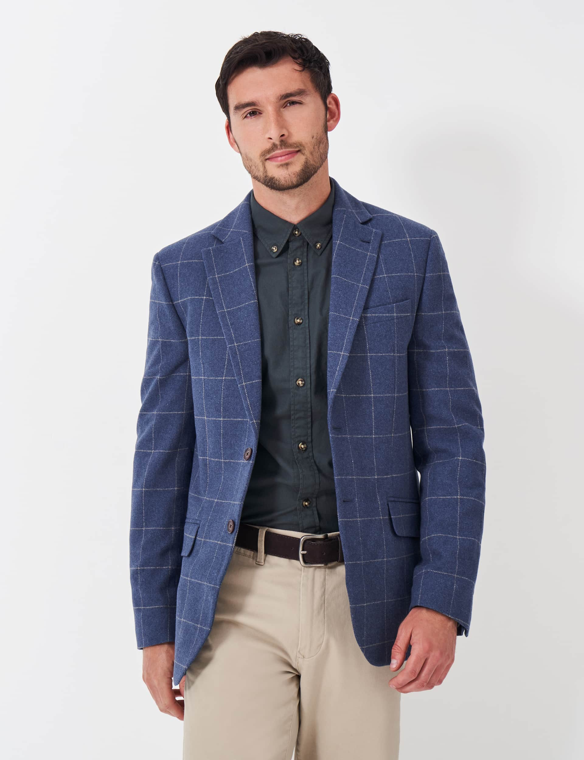 Crew Clothing Men's Windowpane Check Blazer - 42 - Medium Blue, Medium Blue