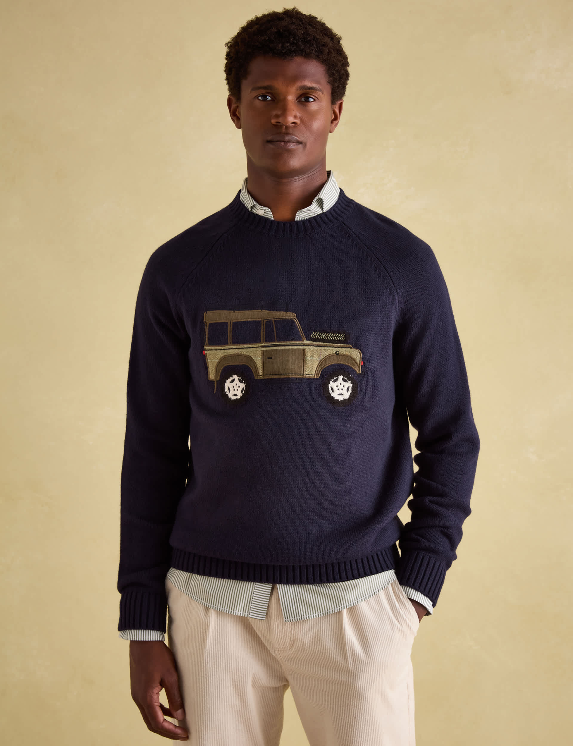 Joules Men's Crew Neck Jumper with Wool - Navy Mix, Navy Mix