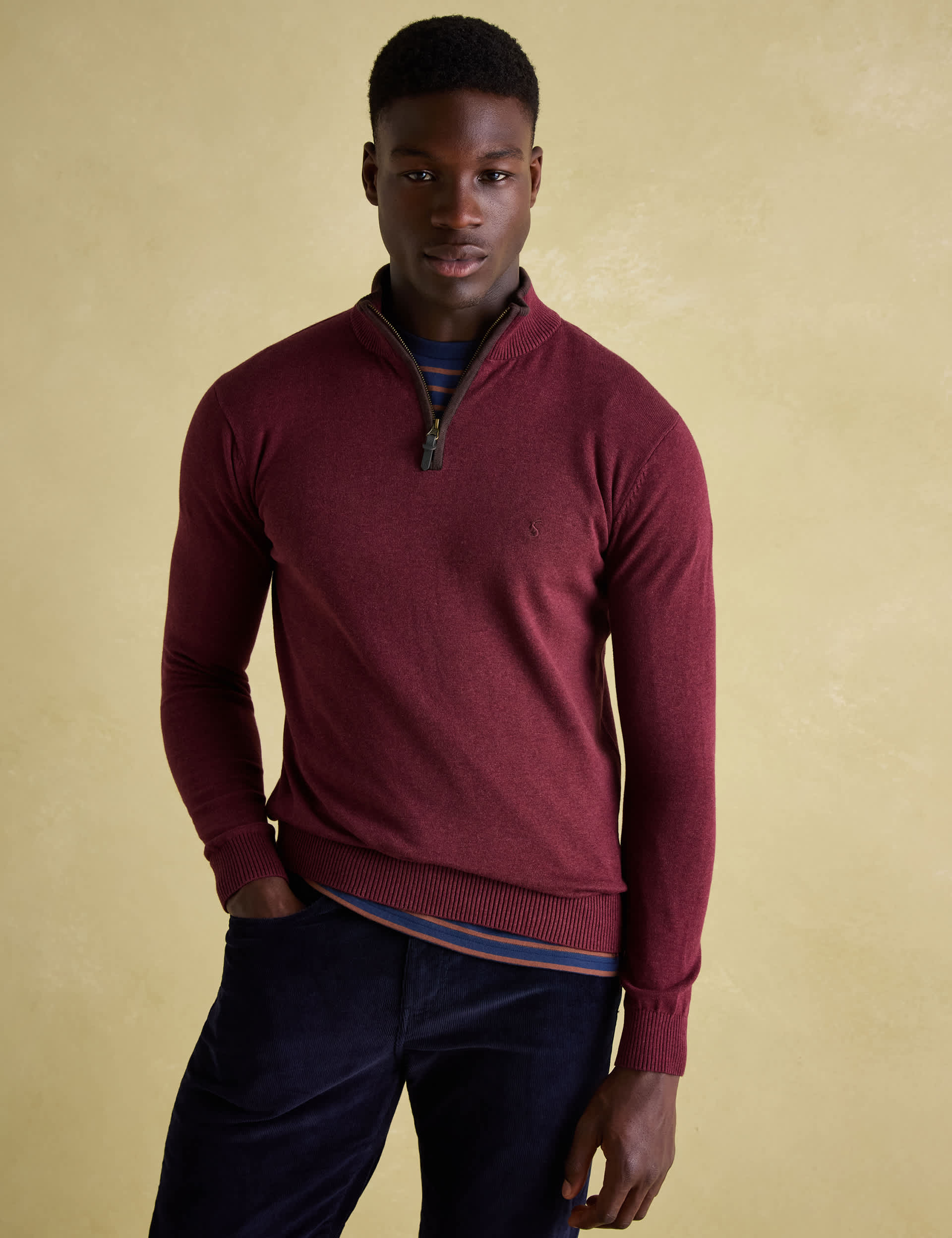 Joules Men's Pure Cotton Half Zip Jumper - Dark Red, Dark Red