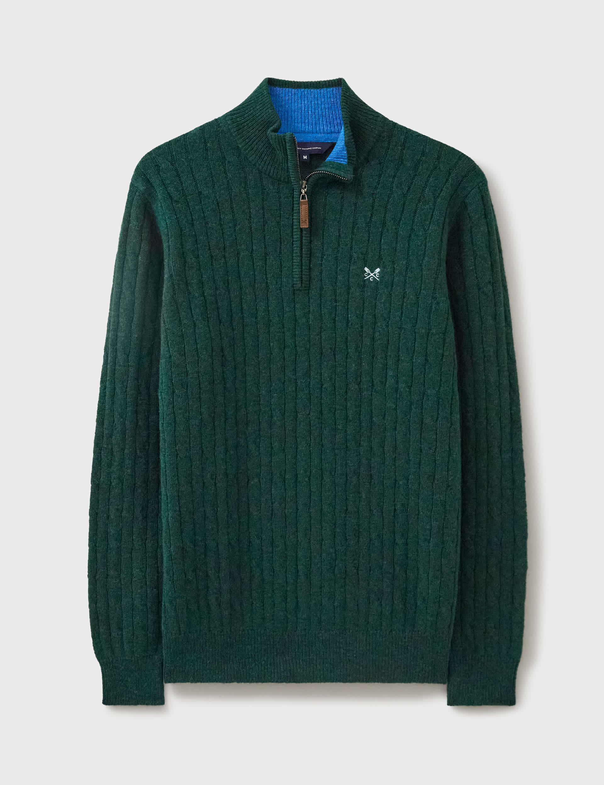 Crew Clothing Men's Lambswool Rich Cable Half Zip Jumper - Dark Green, Dark Green,Dark Grey