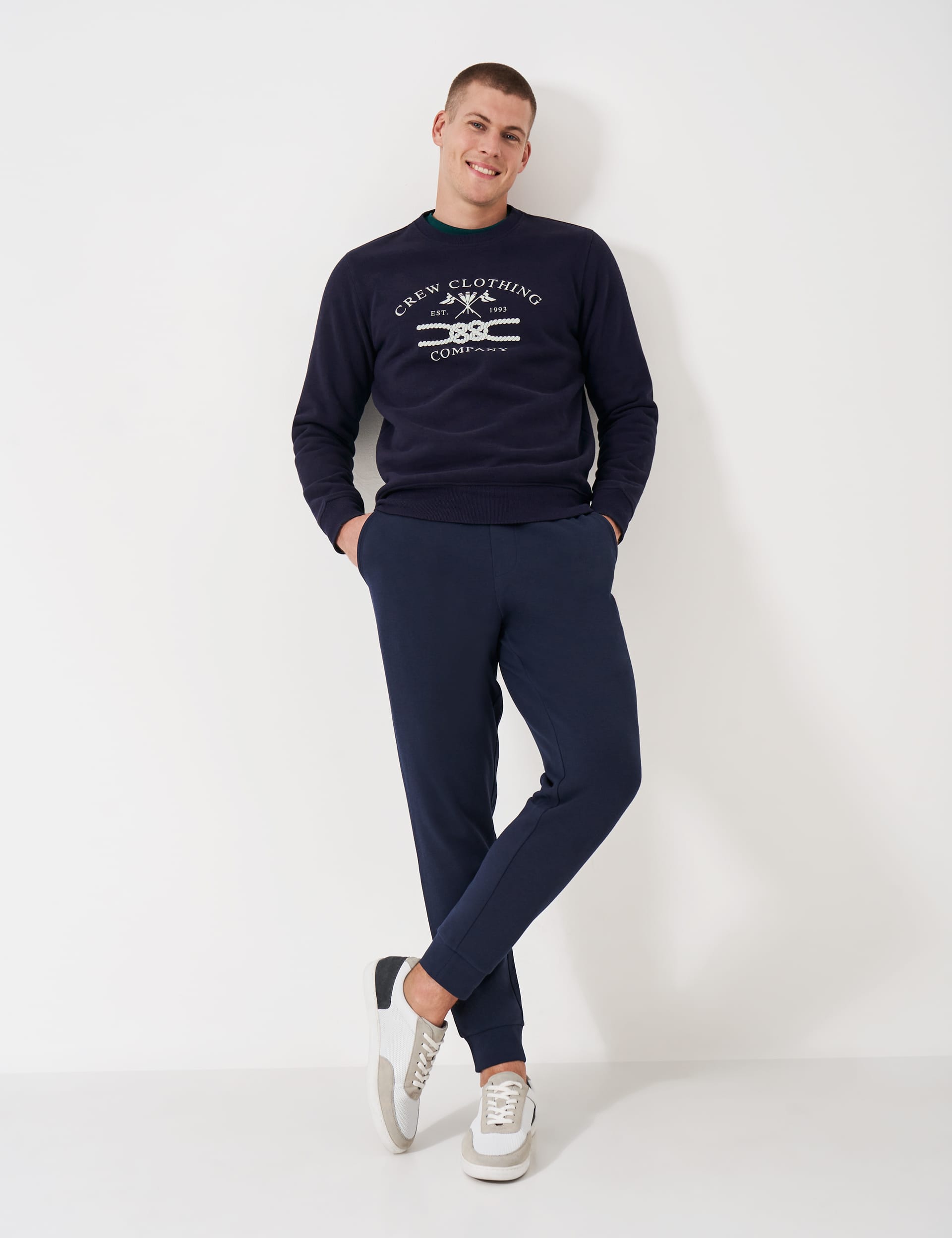 Crew Clothing Men's Cotton Rich Printed Crew Neck Sweatshirt - L - Navy, Navy