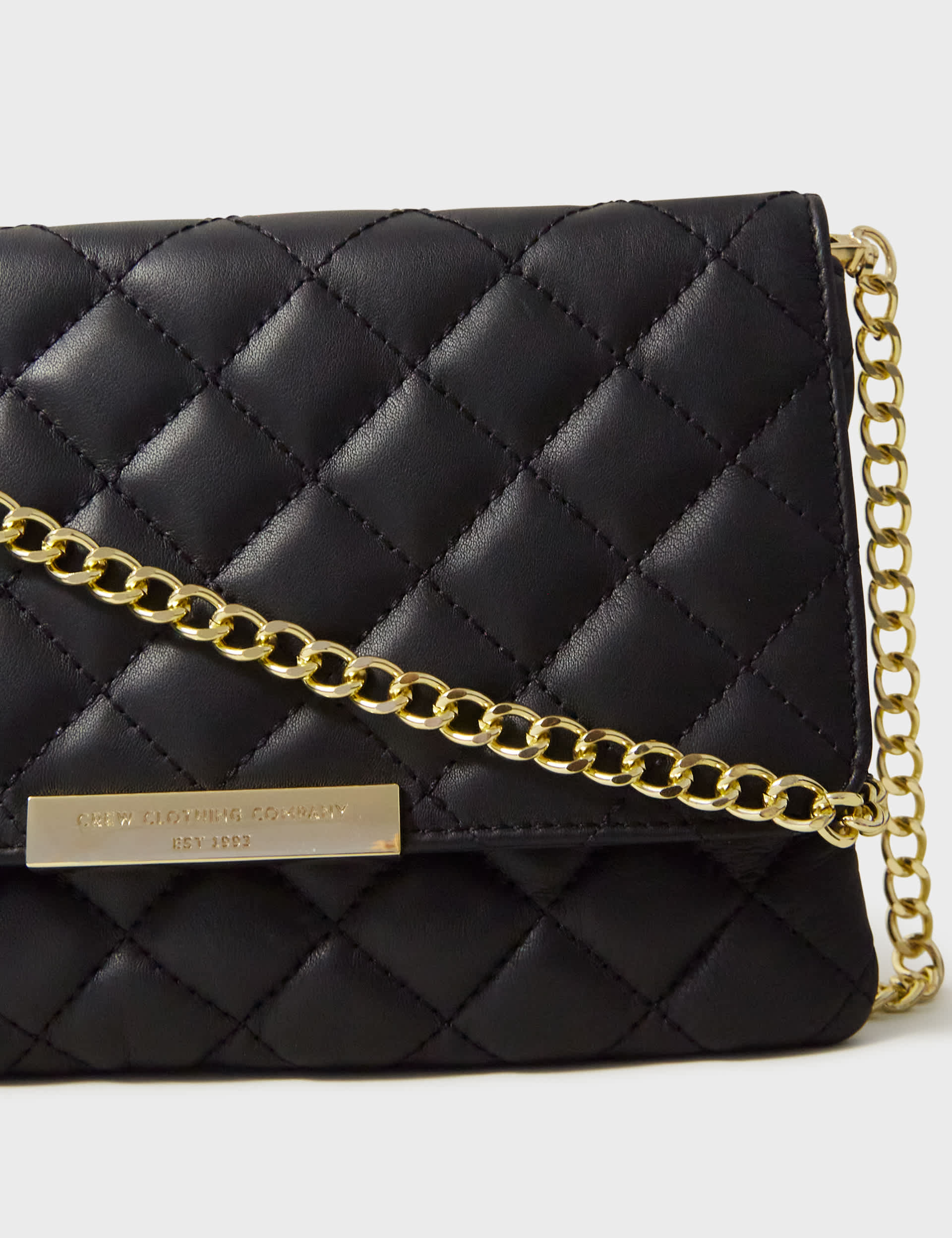 Crew Clothing Women's Leather Quilted Chain Strap Shoulder Bag - Black, Black