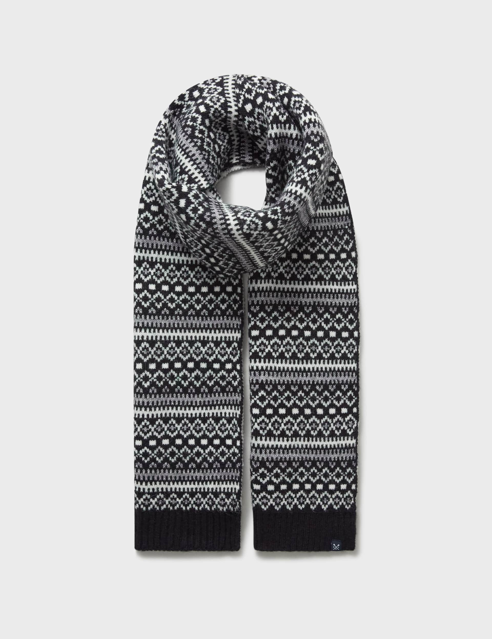 Crew Clothing Women's Knitted Fair Isle Scarf - Black, Black