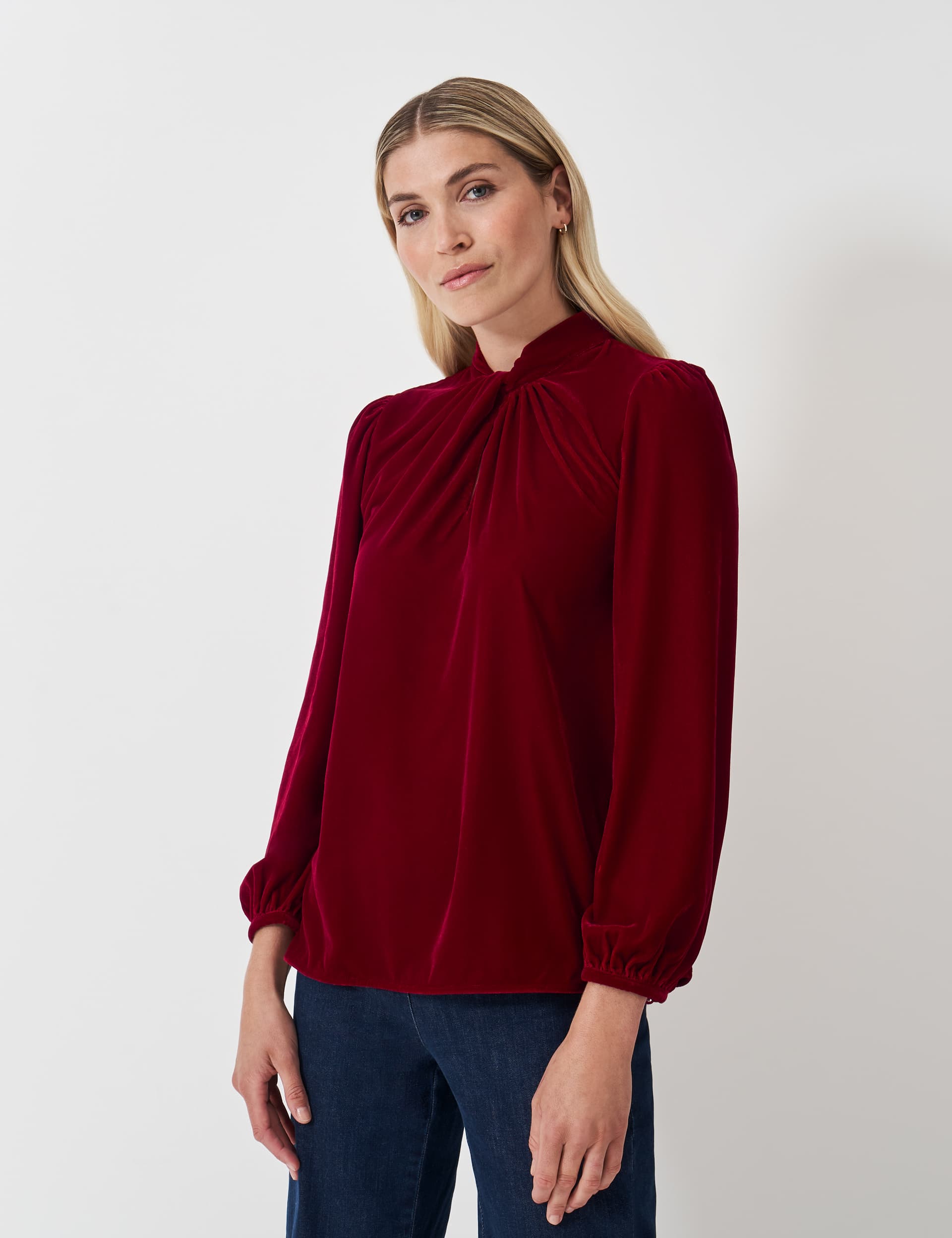 Crew Clothing Women's Velvet Twist Front Top - 12 - Medium Red, Medium Red