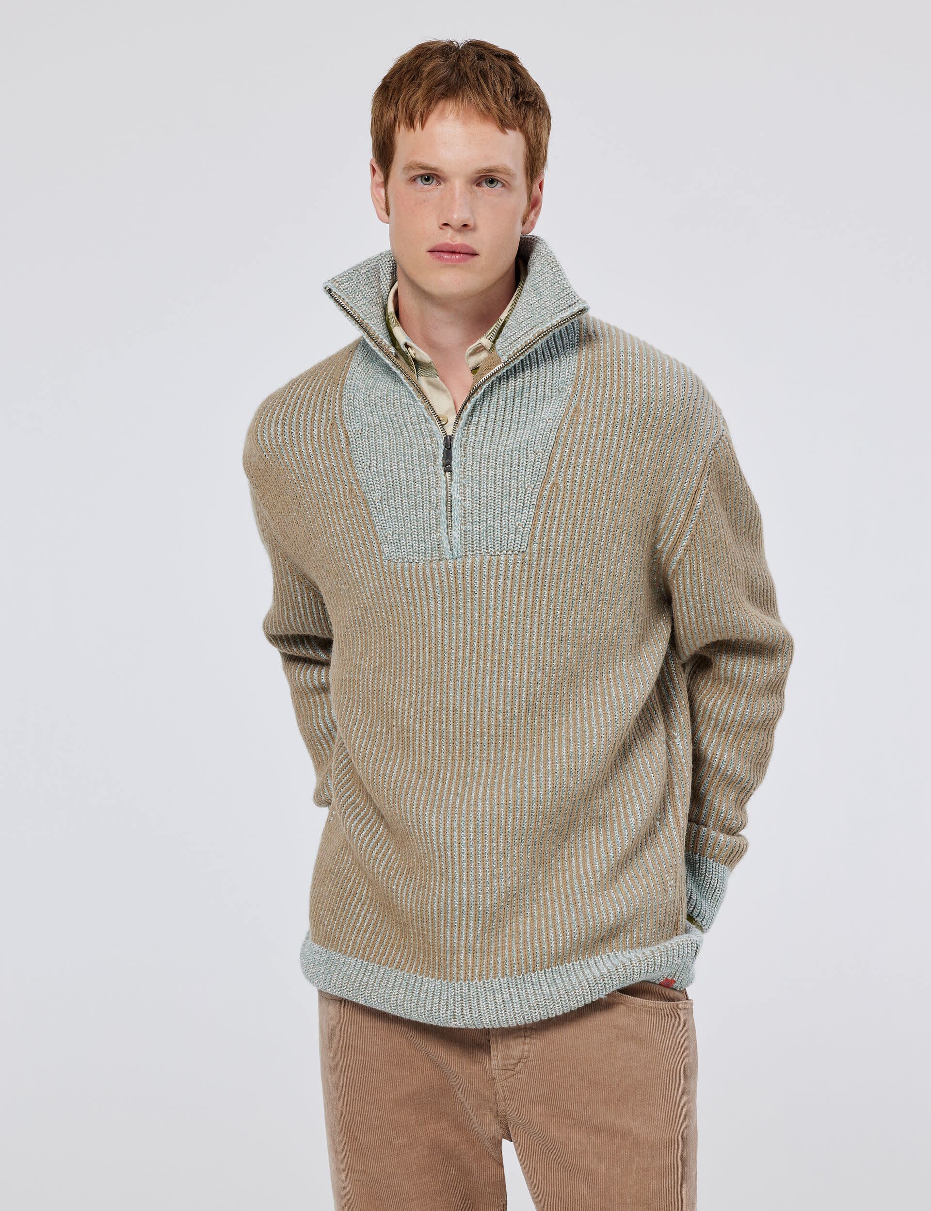 Scotch & Soda Men's Half Zip Jumper with Alpaca Wool - Beige Mix, Beige Mix