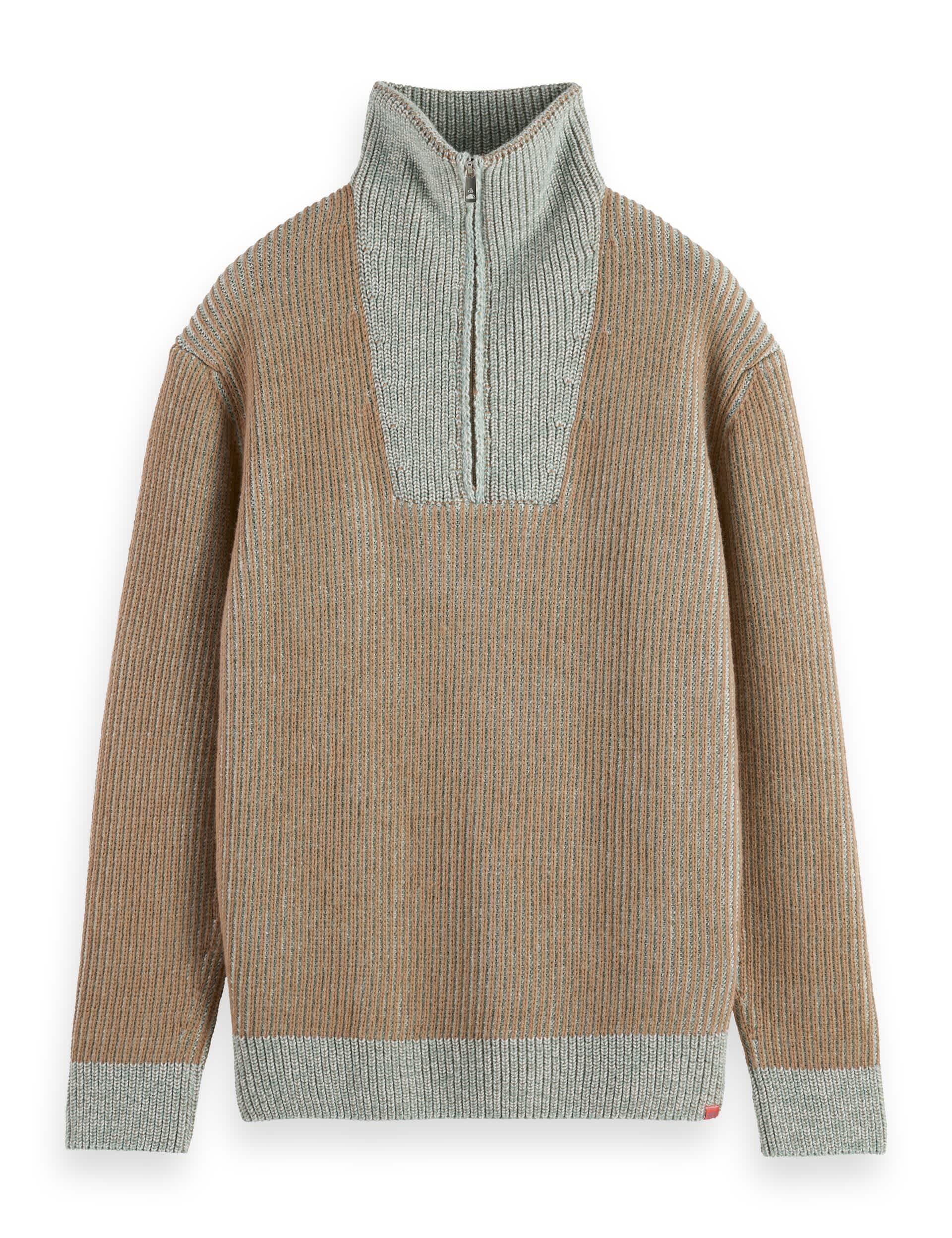 Scotch & Soda Men's Half Zip Jumper with Alpaca Wool - Beige Mix, Beige Mix