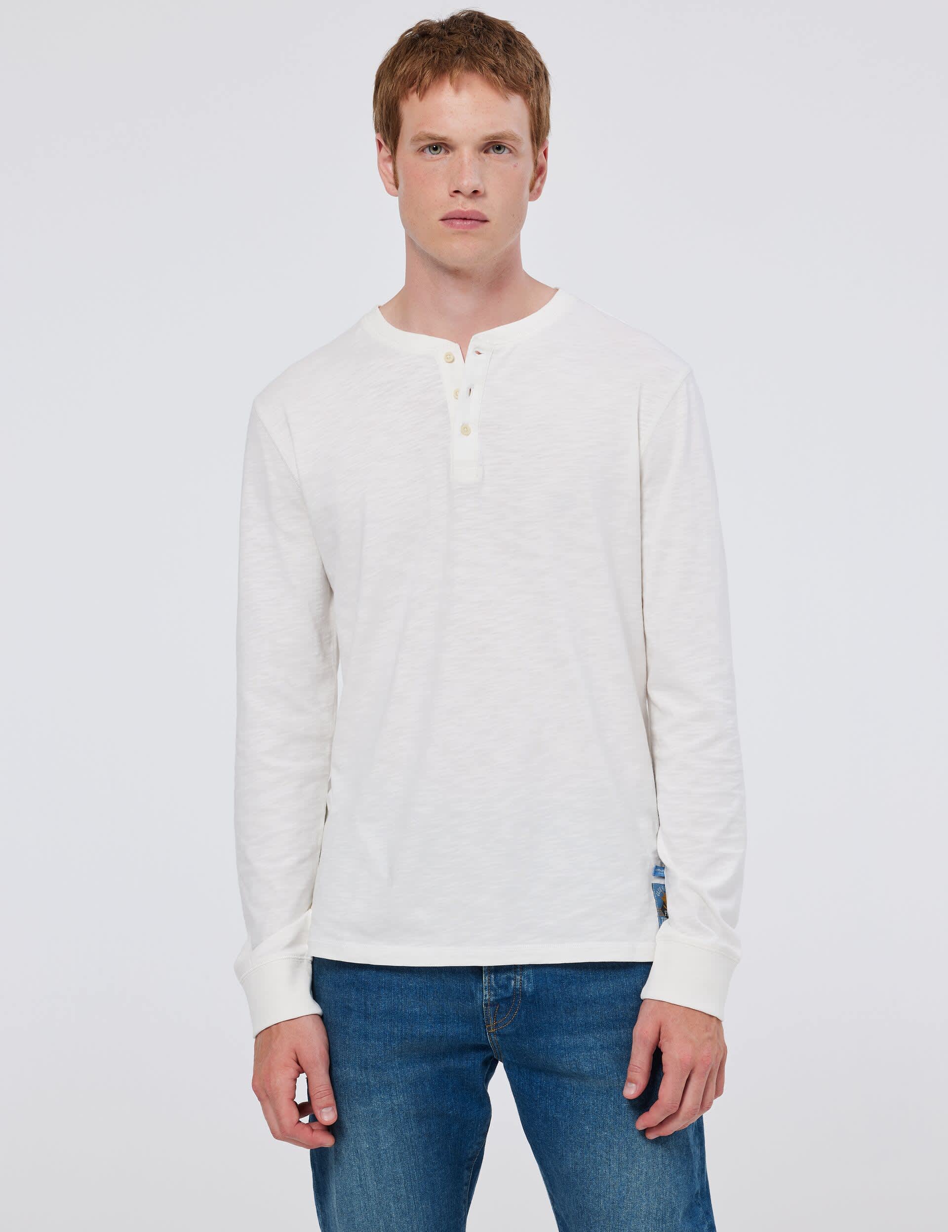 Scotch & Soda Men's Pure Cotton Henley Long Sleeve T-Shirt - White, White