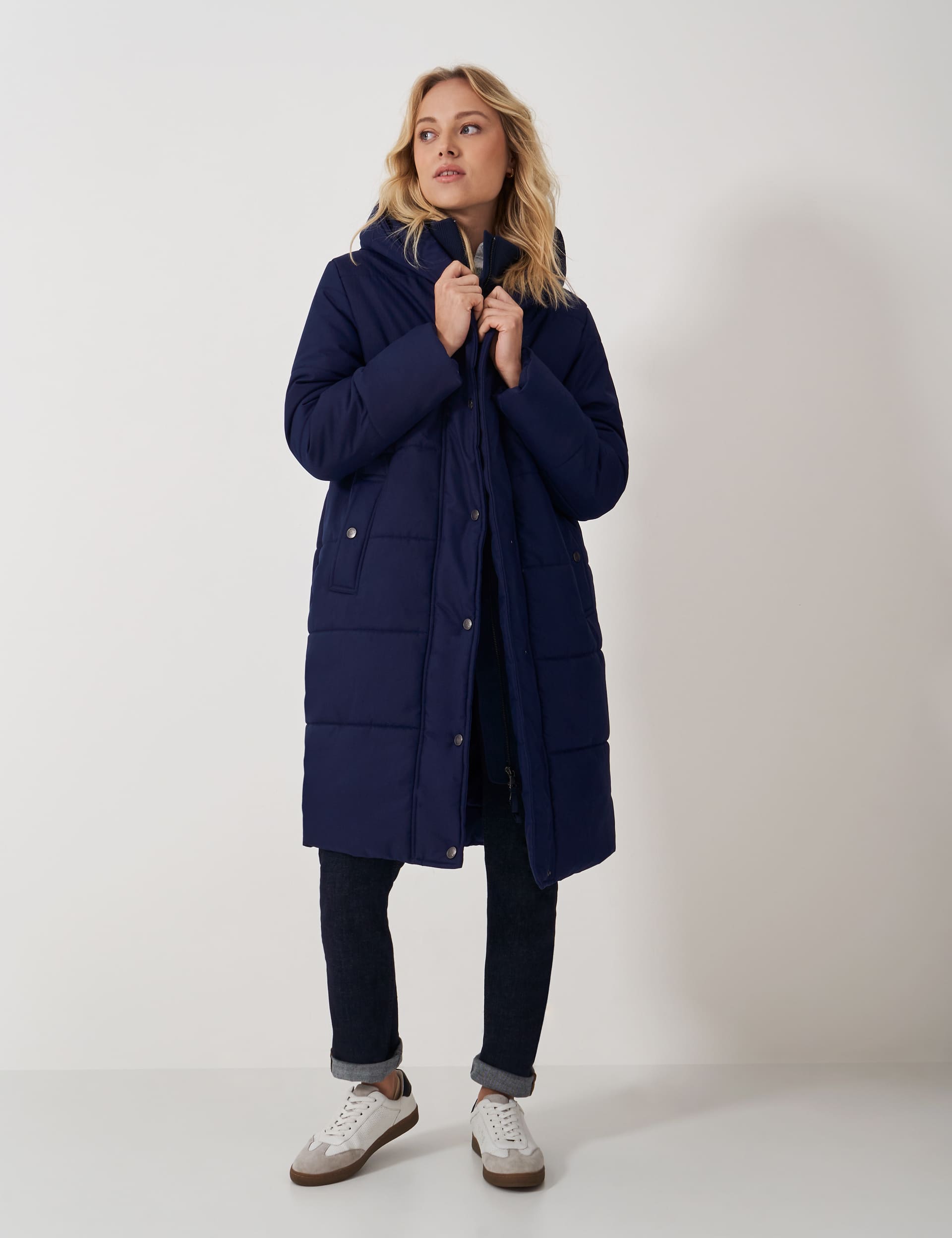 Crew Clothing Women's Hooded Padded Coat - 12 - Navy, Navy,Camel