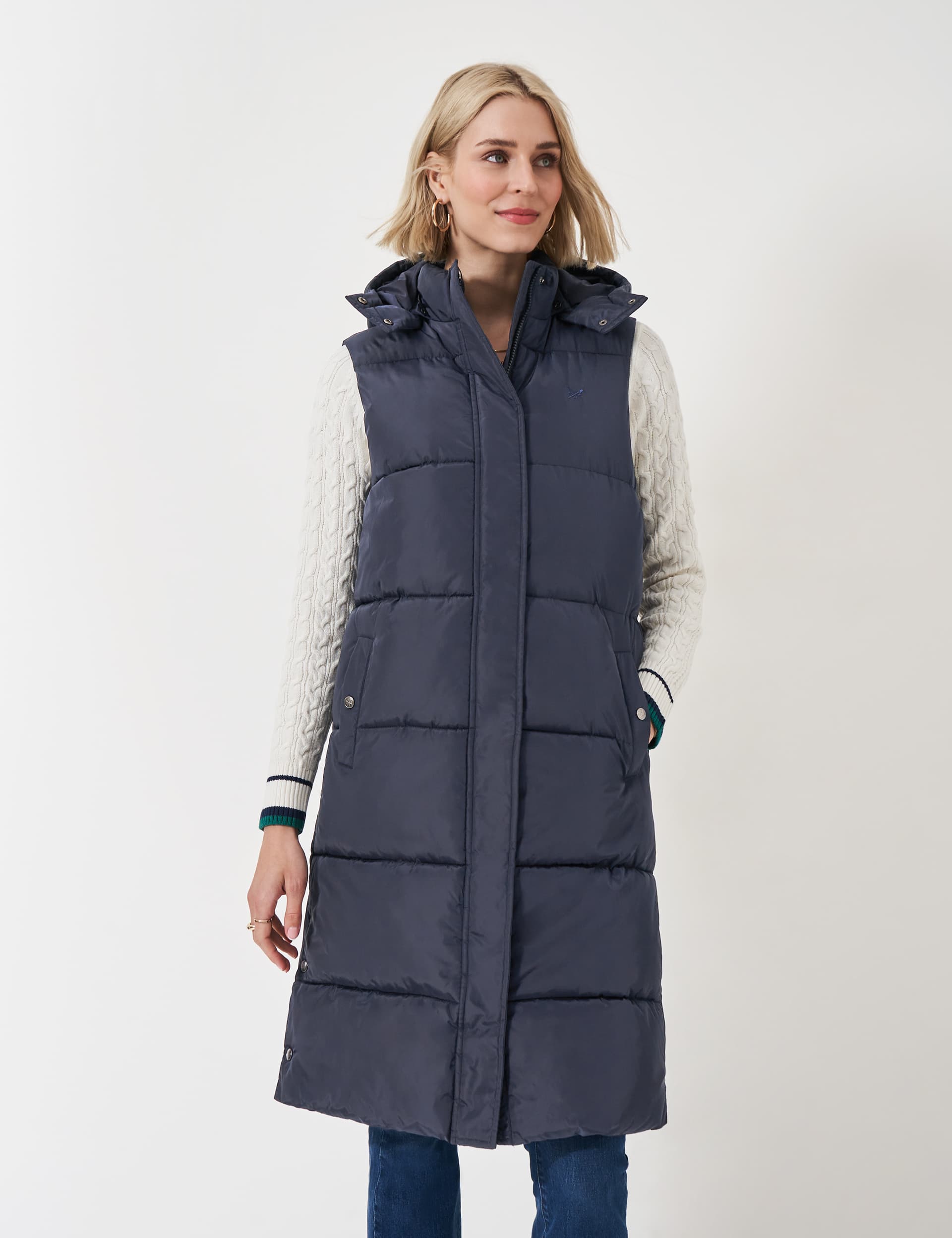 Crew Clothing Women's Padded Hooded Longline Gilet - 10 - Navy, Navy