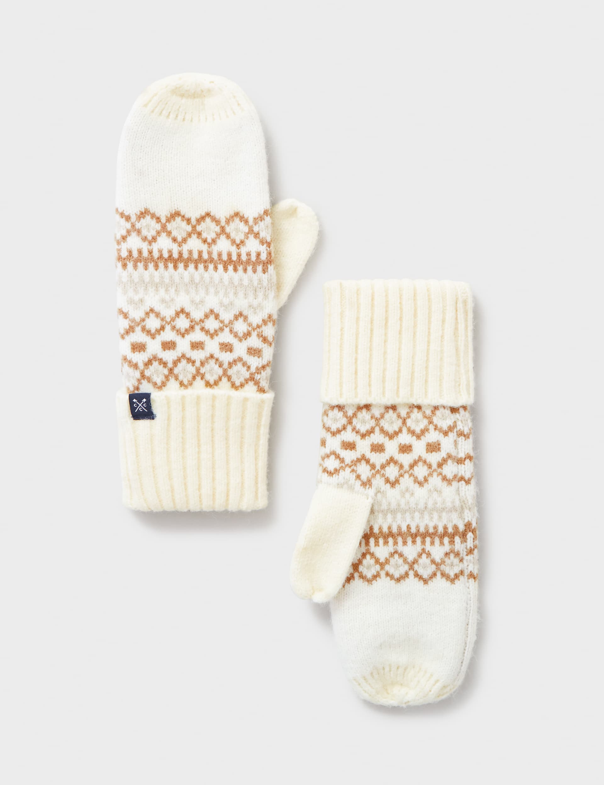 Crew Clothing Women's Knitted Fair Isle Mittens - Ivory, Ivory