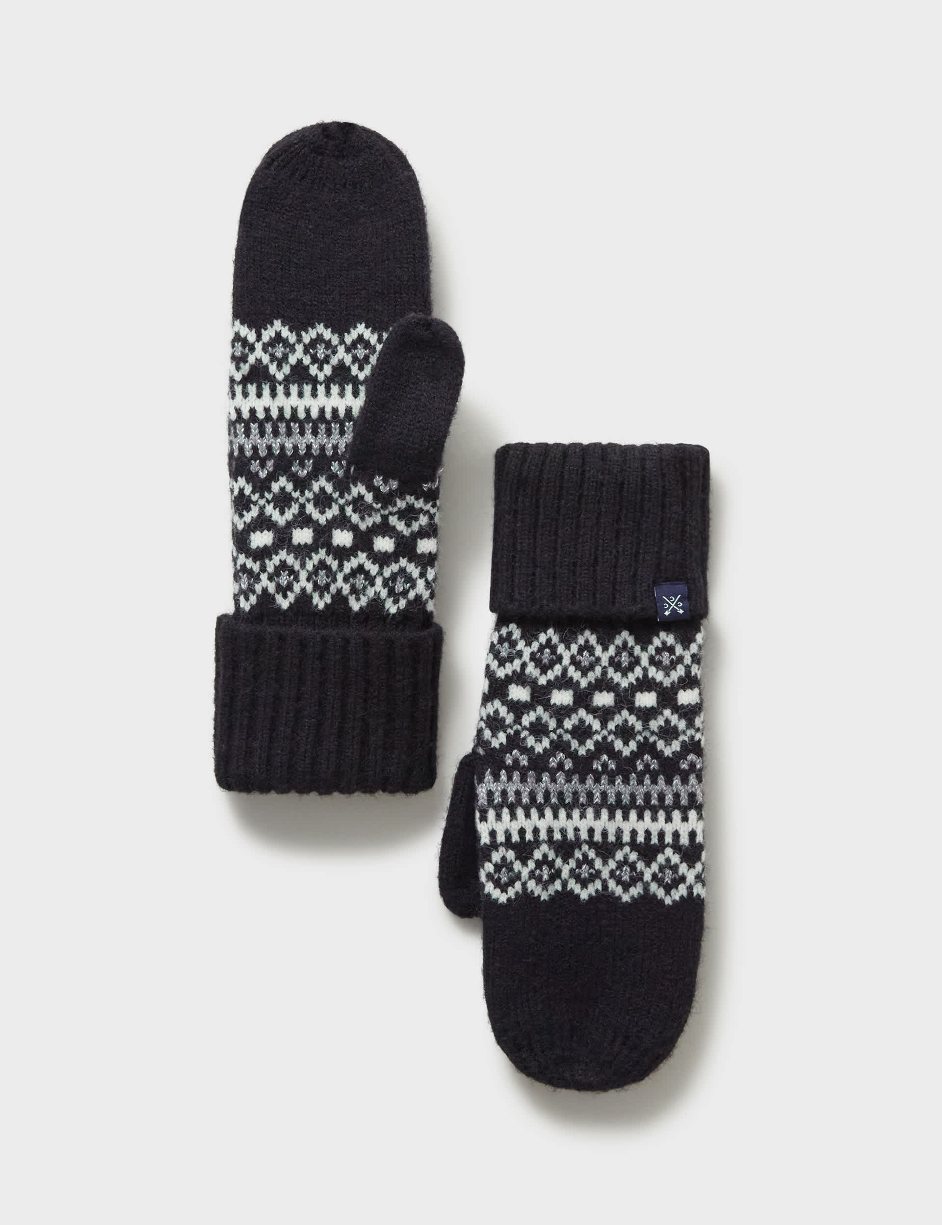 Crew Clothing Women's Knitted Fair Isle Mittens - Black, Black