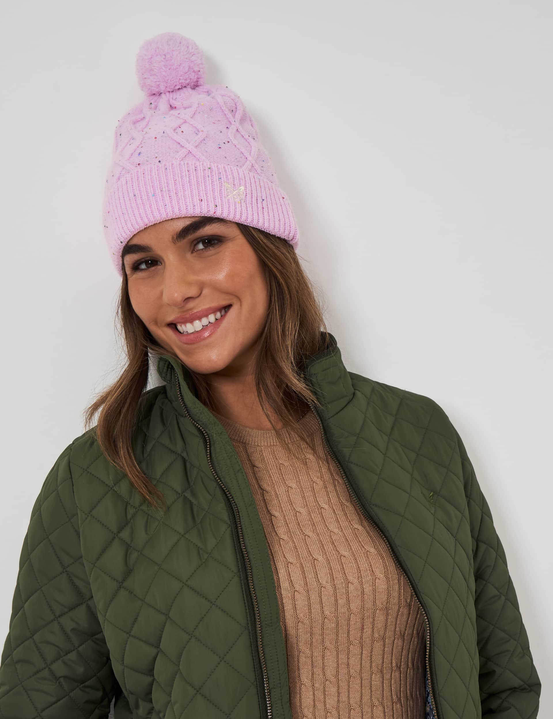 Crew Clothing Women's Sparkle Turn Up Beanie - Pink, Navy,Pink,Oatmeal