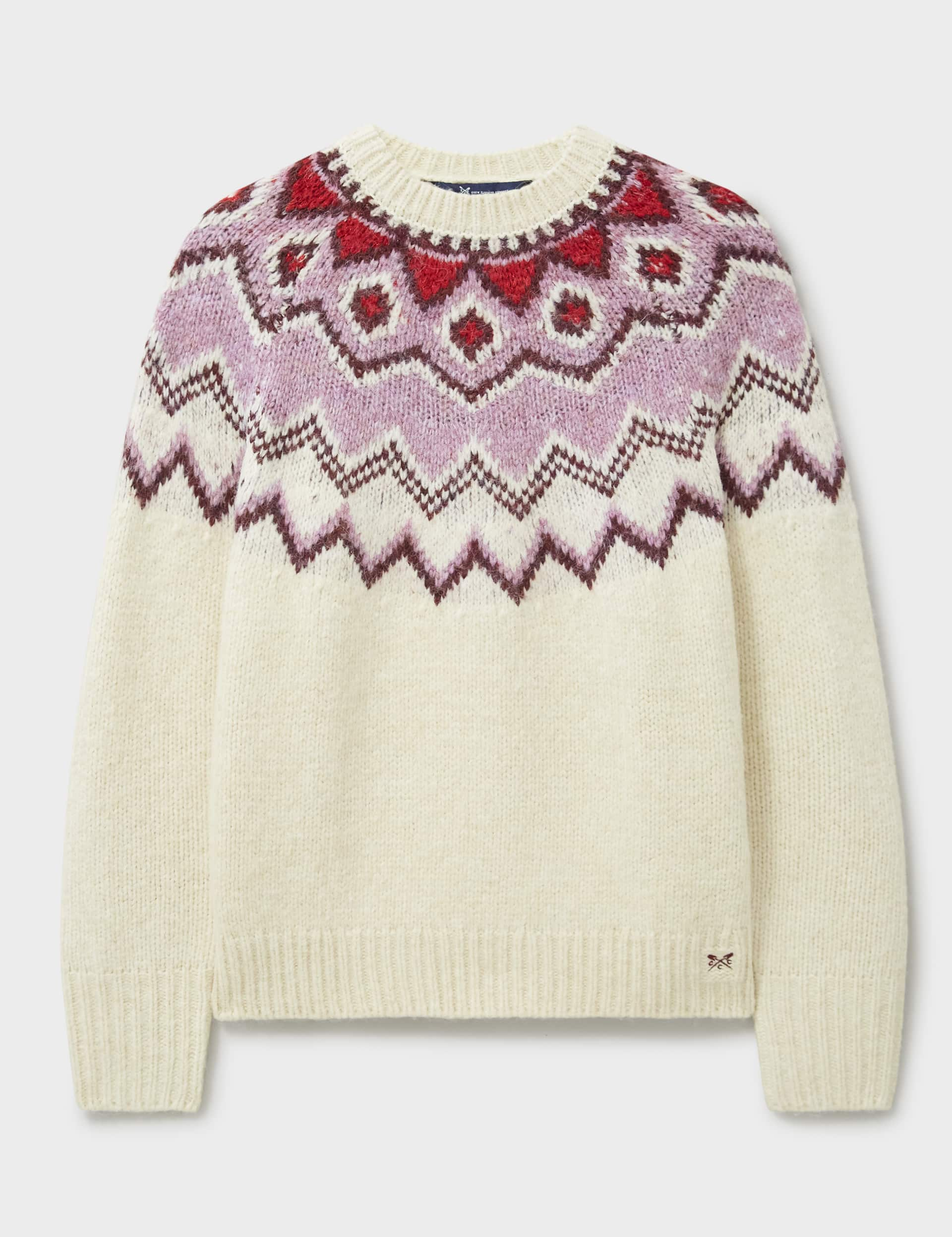 Crew Clothing Women's Fairisle Crew Neck Jumper with Wool - 14 - Pink Mix, Pink Mix,Blue Mix