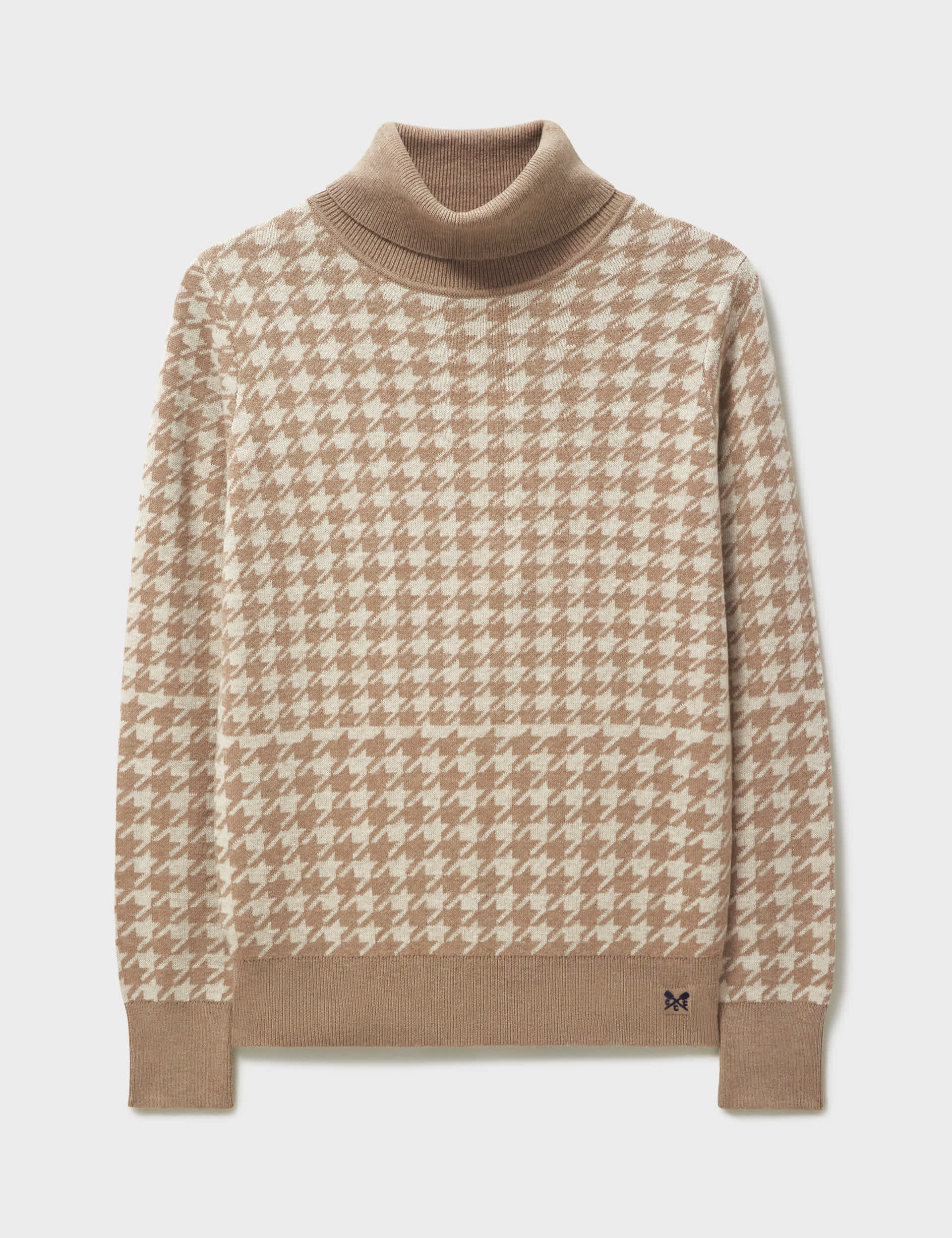 Crew Clothing Women's Houndstooth Roll Neck Jumper with Cashmere - 14 - Oatmeal Mix, Oatmeal Mix