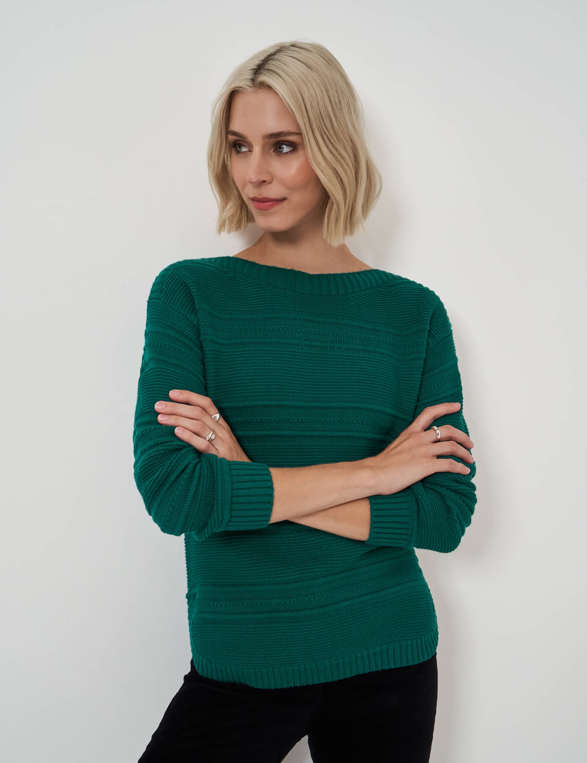 Crew Clothing Women's Cotton Blend Textured Slash Neck Jumper - 14 - Emerald, Emerald