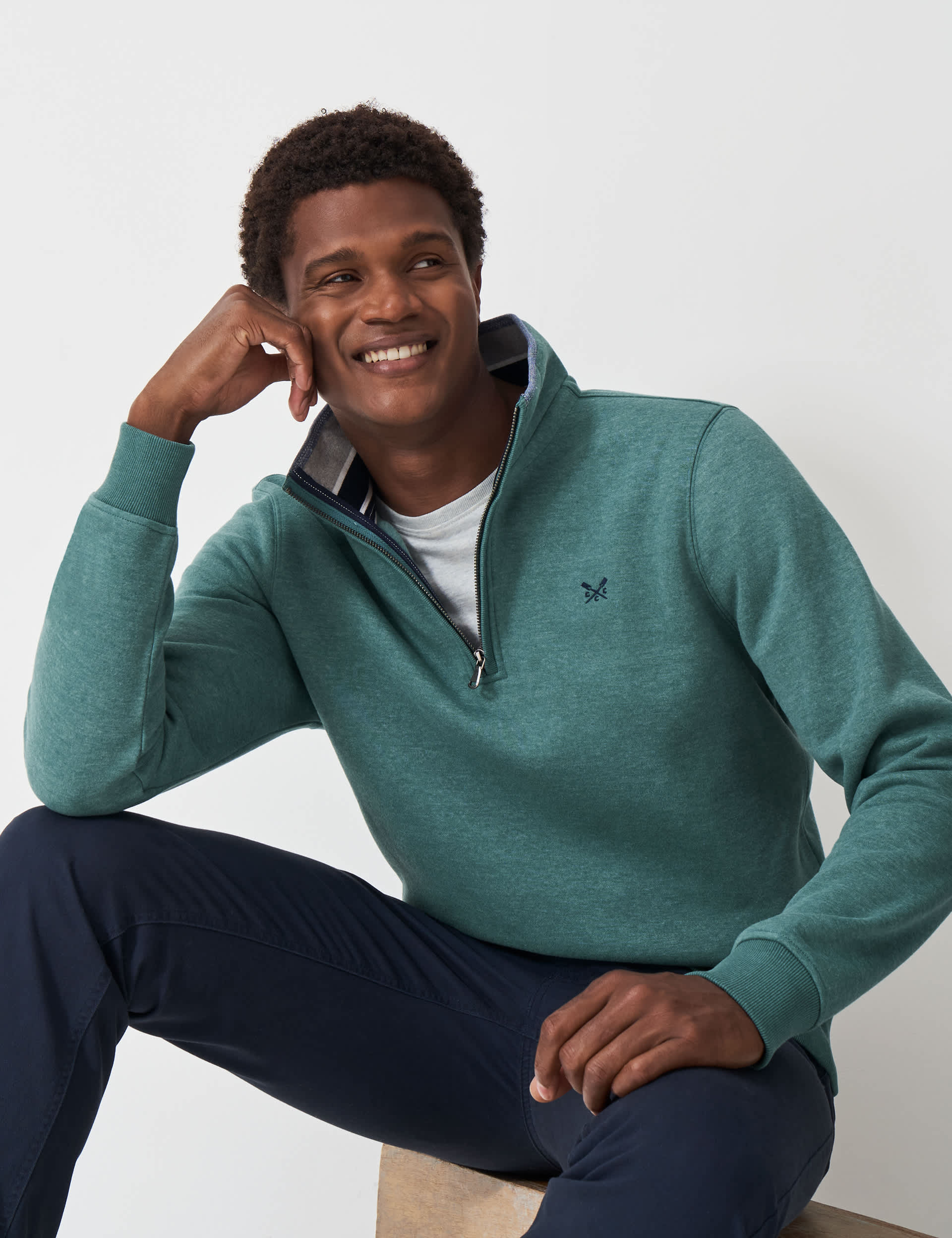 Crew Clothing Men's Cotton Rich Half Zip Sweatshirt - Teal Green, Teal Green