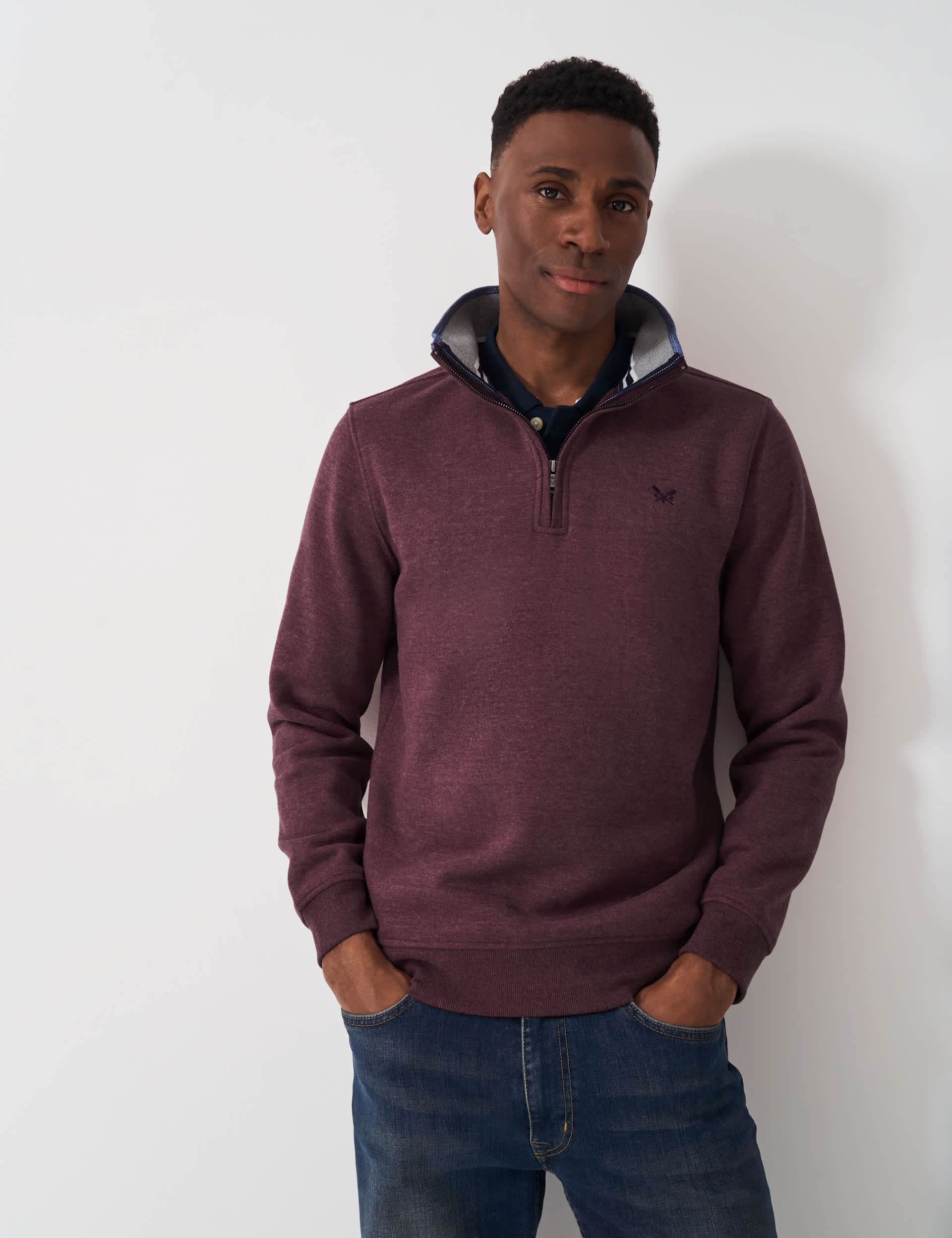 Crew Clothing Men's Cotton Rich Half Zip Sweatshirt - XS - Burgundy, Burgundy