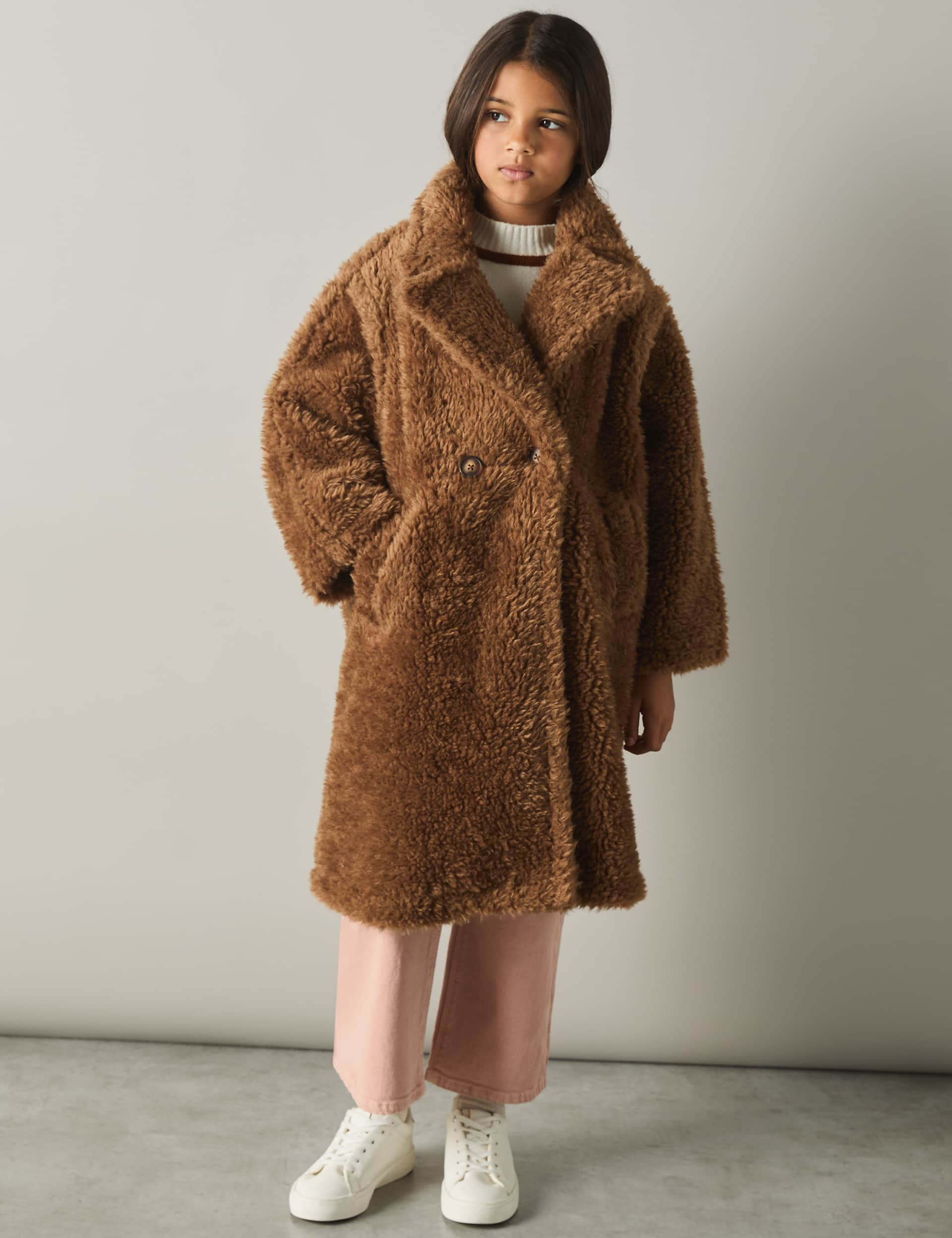 Reiss Girls Faux Fur Coat with Wool (4-14 Yrs) - 13-14 - Brown, Brown