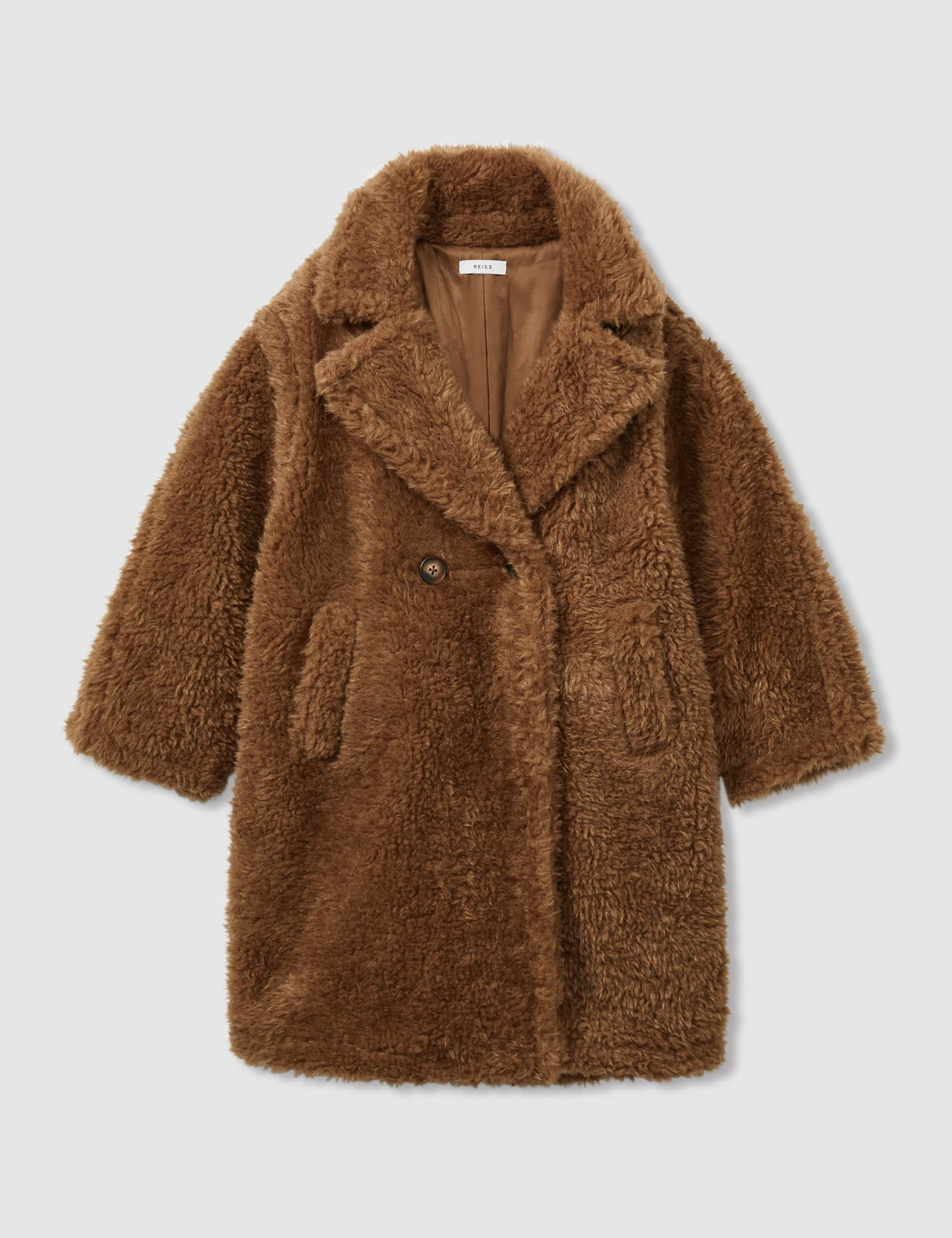 Reiss Girls Faux Fur Coat with Wool (4-14 Yrs) - 13-14 - Brown, Brown