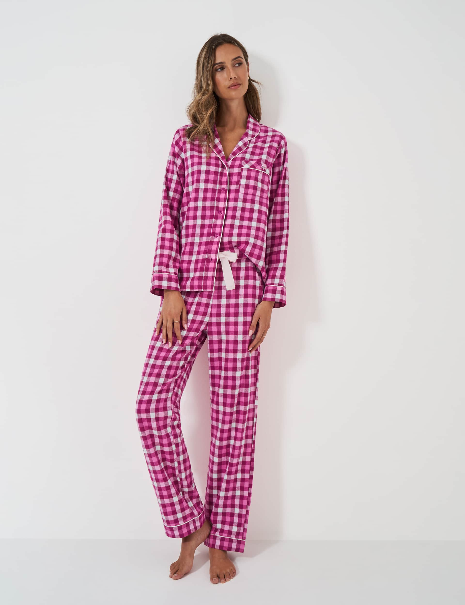 Crew Clothing Women's Pure Cotton Checked Pyjama Set - XL - Pink Mix, Pink Mix