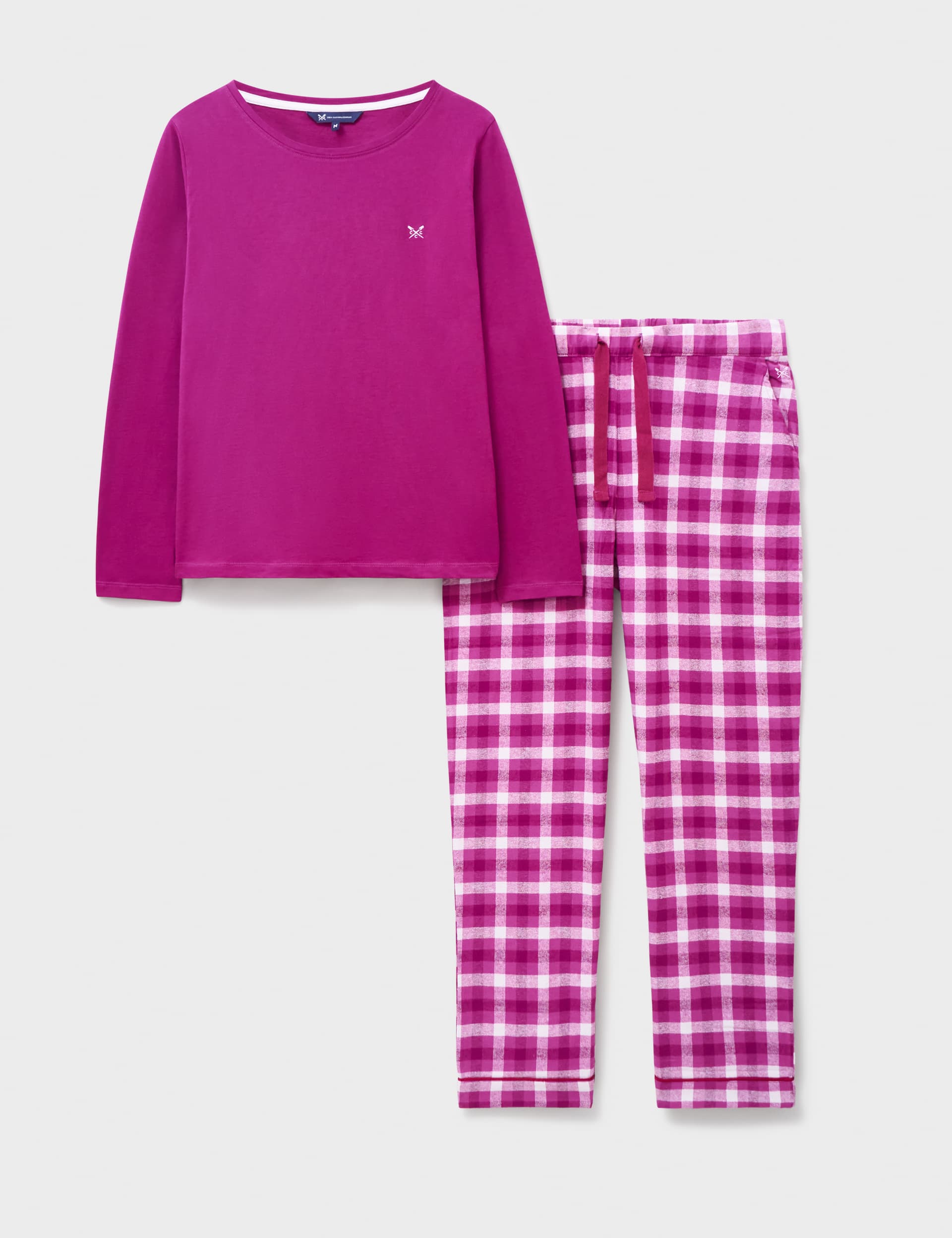 Crew Clothing Women's Pure Cotton Checked Pyjama Set - Berry, Navy,Berry