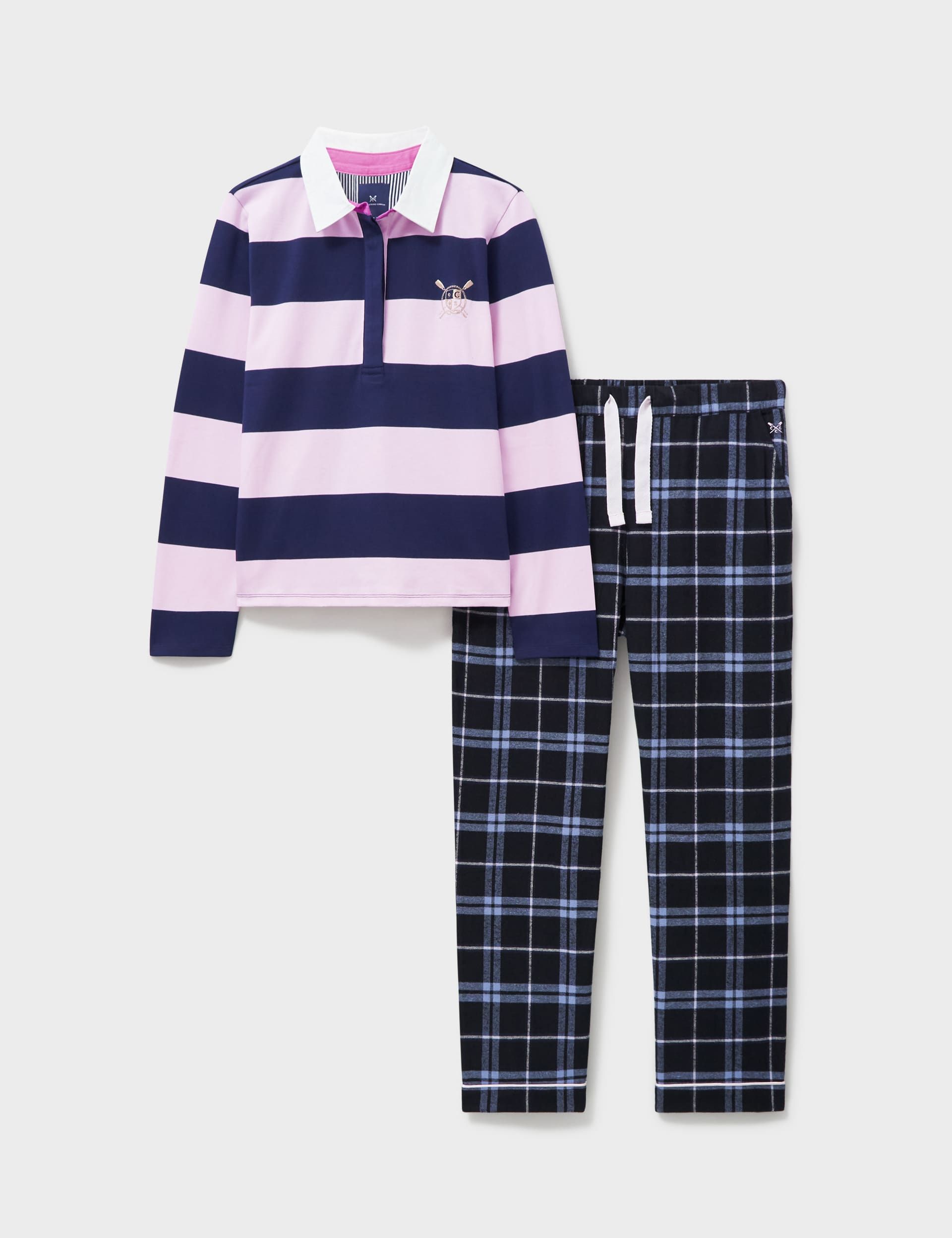 Crew Clothing Women's Pure Cotton Checked Striped Pyjama Set - Pink Mix, Pink Mix